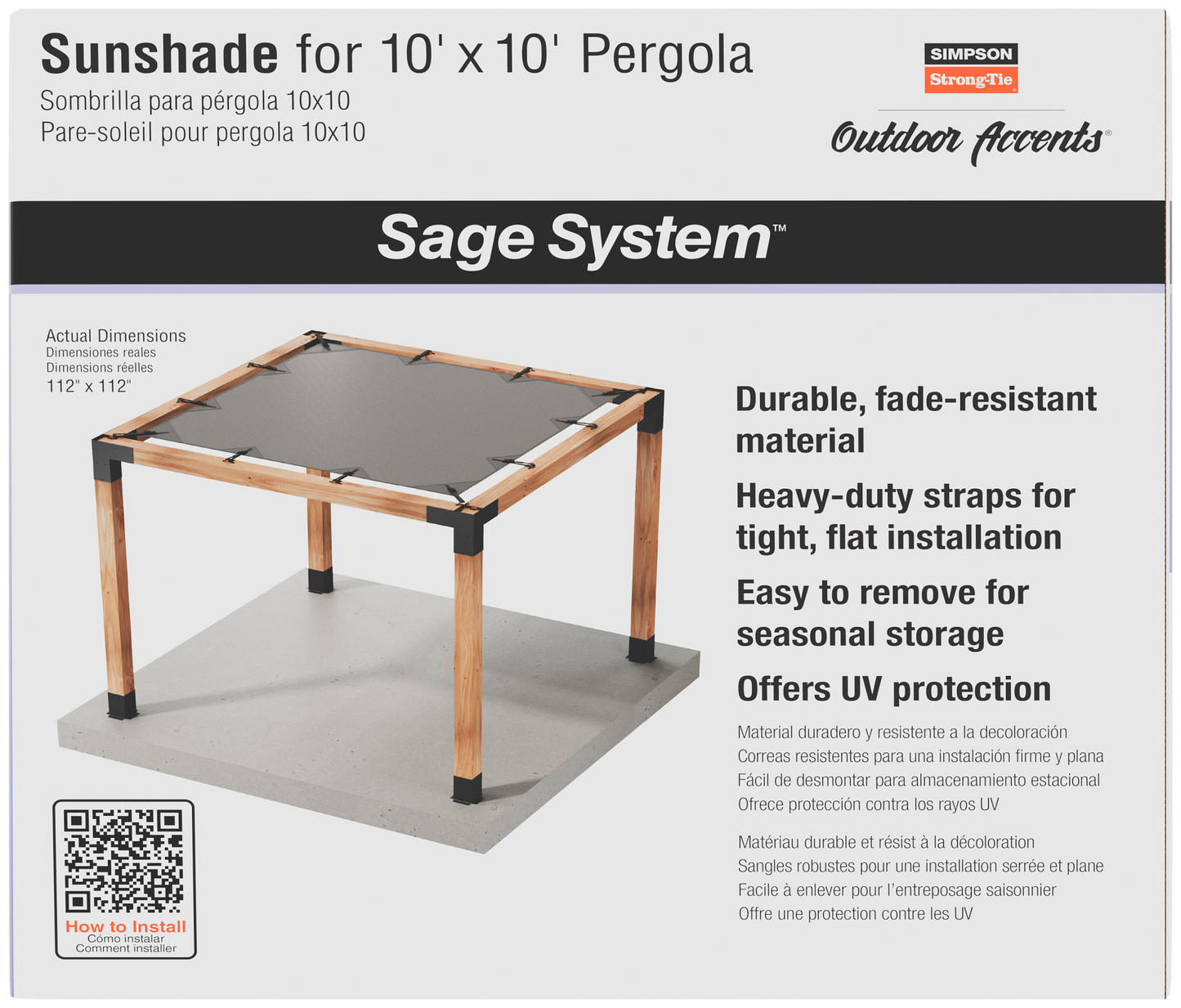 Simpson Strong-Tie SAGE-SHADE10X10G Outdoor Accents® Sage-Shade™ Sunshade for 10 ft. x 10 ft. Pergola, Gray (Pack of 24)
