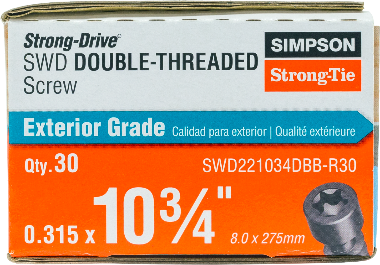 Simpson Strong-Tie SWD221034DBB-R30 Strong Drive® SWD Double-Threaded™ Screw — 0.235-in. x 10-3/4-in. T40, Black (30-Qty) (Pack of 6)