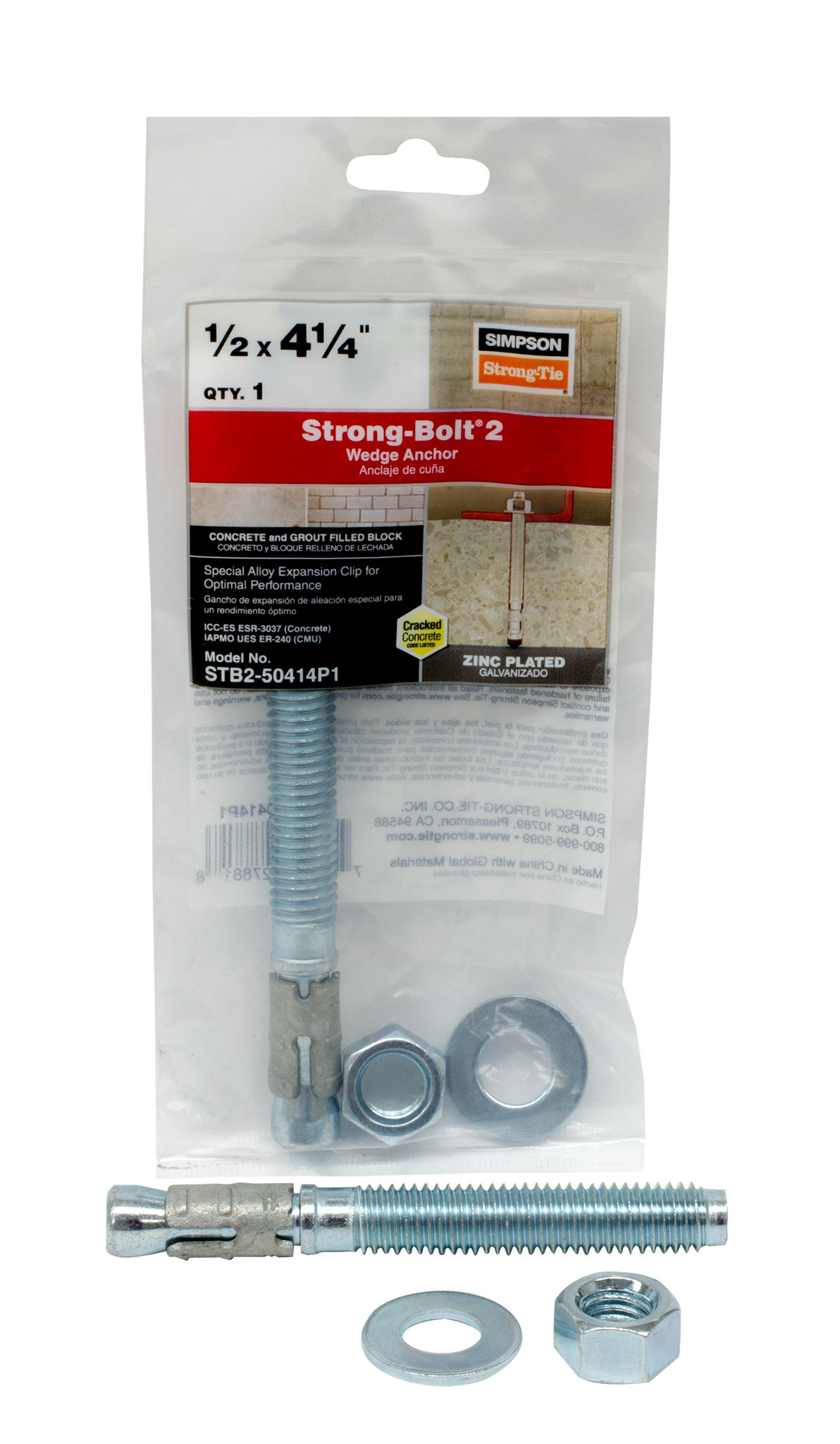 Simpson Strong-Tie STB2-50414P1 Strong-Bolt® 2 — 1/2 in. x 4-1/4 in. Wedge Anchor (Pack of 10)