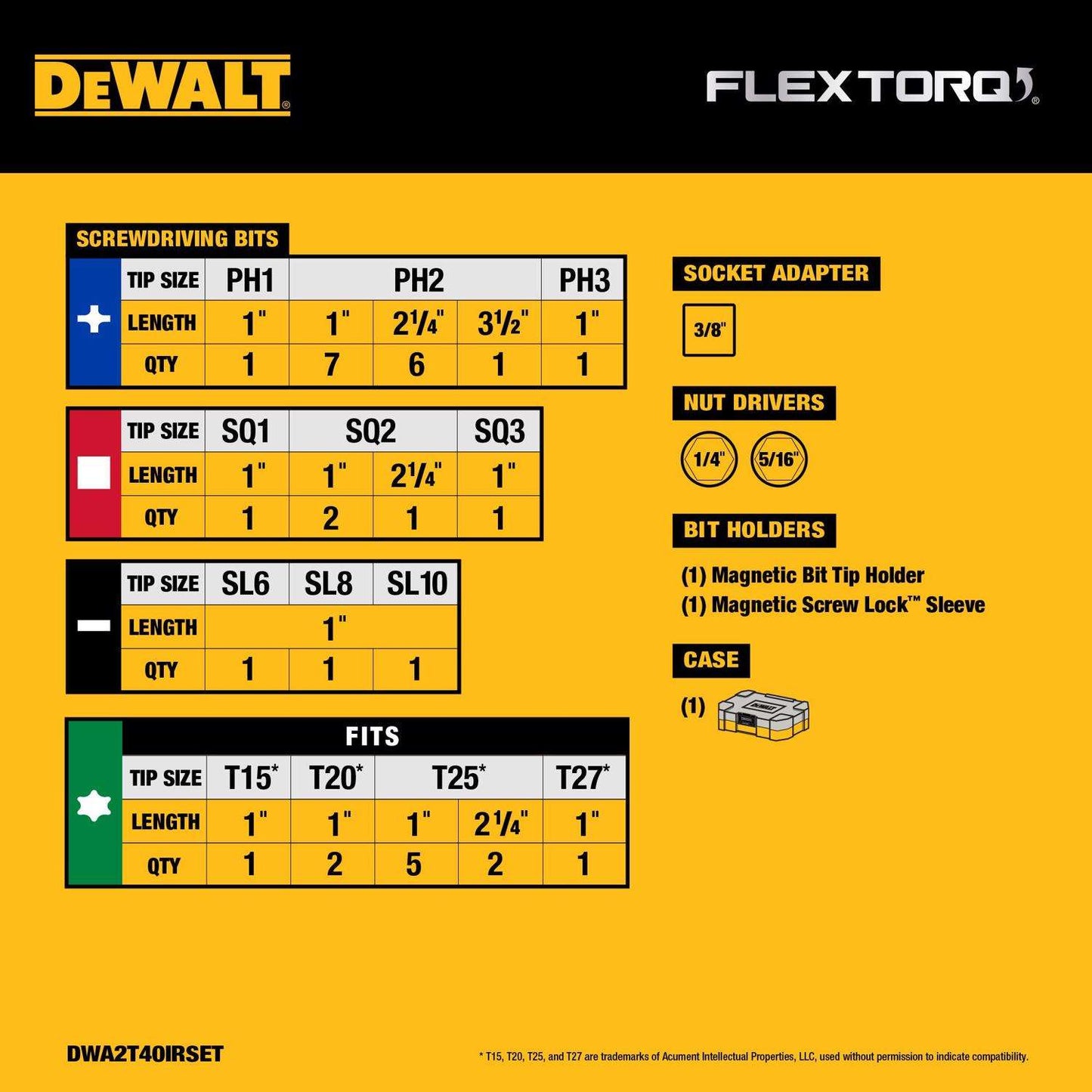 DeWalt DWA2T40IRSET Flextorq 40pc Screwdriving Bit Set