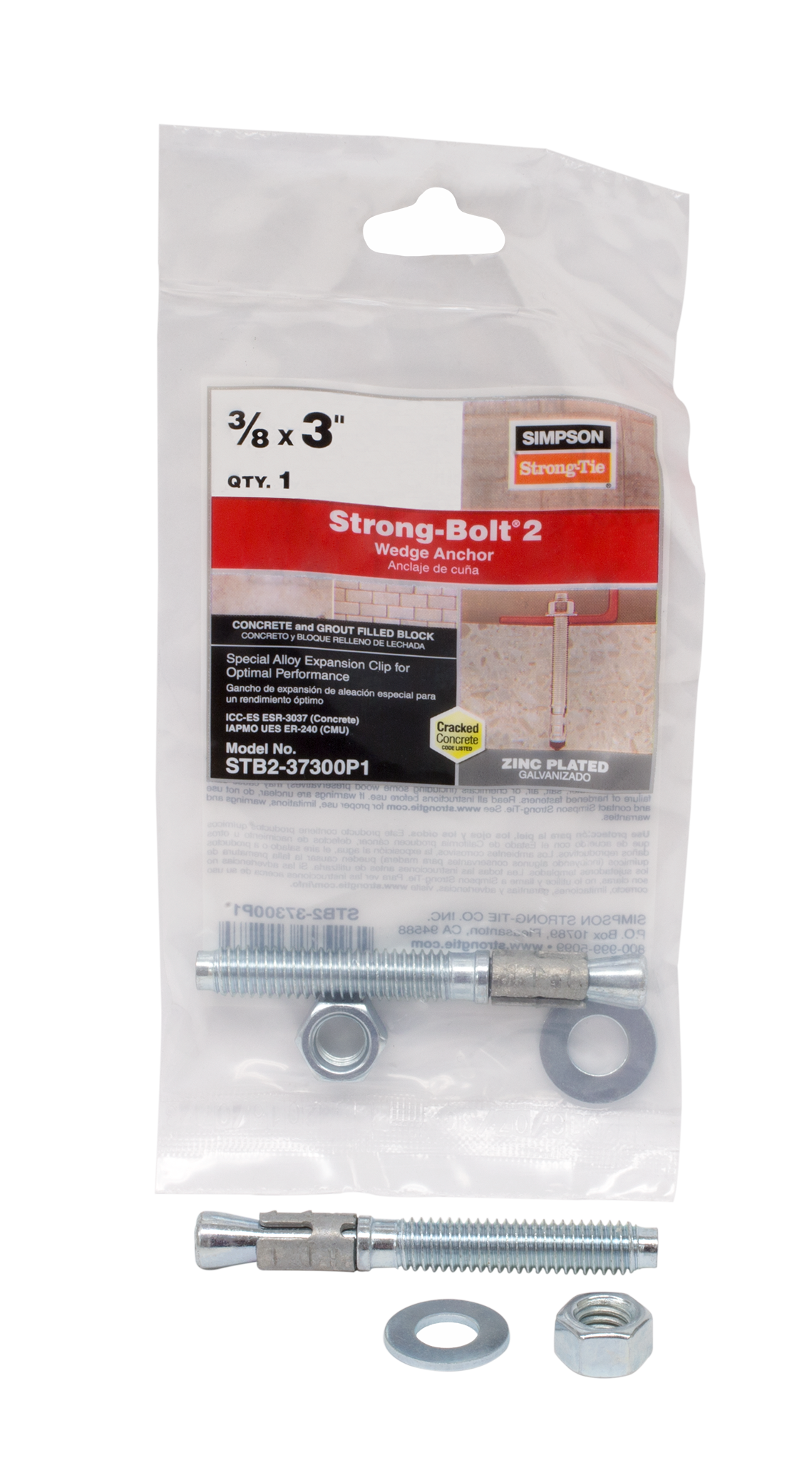 Simpson Strong-Tie STB2-37300P1 Strong-Bolt® 2 — 3/8 in. x 3 in. Wedge Anchor (Pack of 8370)