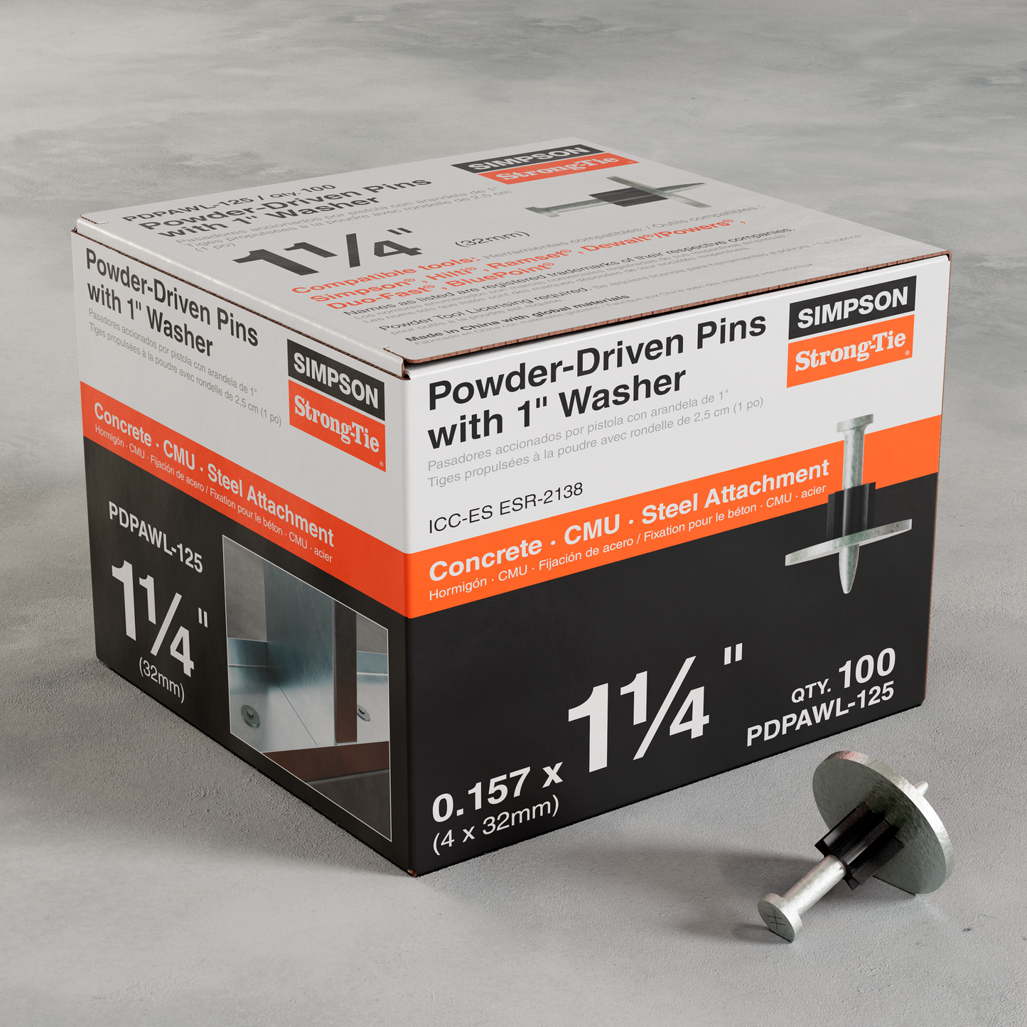 Simpson Strong-Tie PDPAWL-125 PDPAWL .157-in. x 1-1/4-in. Powder-Actuated Pin w/ 1-in. Washer (100-Qty)