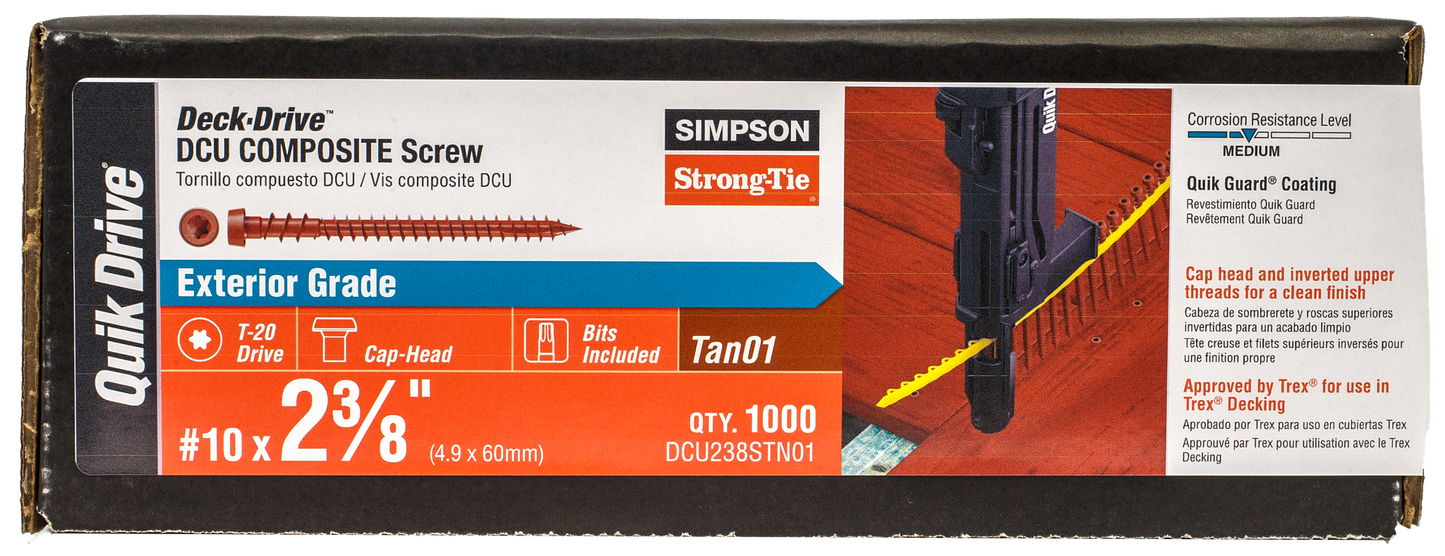 Simpson Strong-Tie DCU238STN01 Deck-Drive™ DCU COMPOSITE Screw (Collated) — #10 x 2-3/8 in. Quik Guard® Tan 01 (1000-Qty)