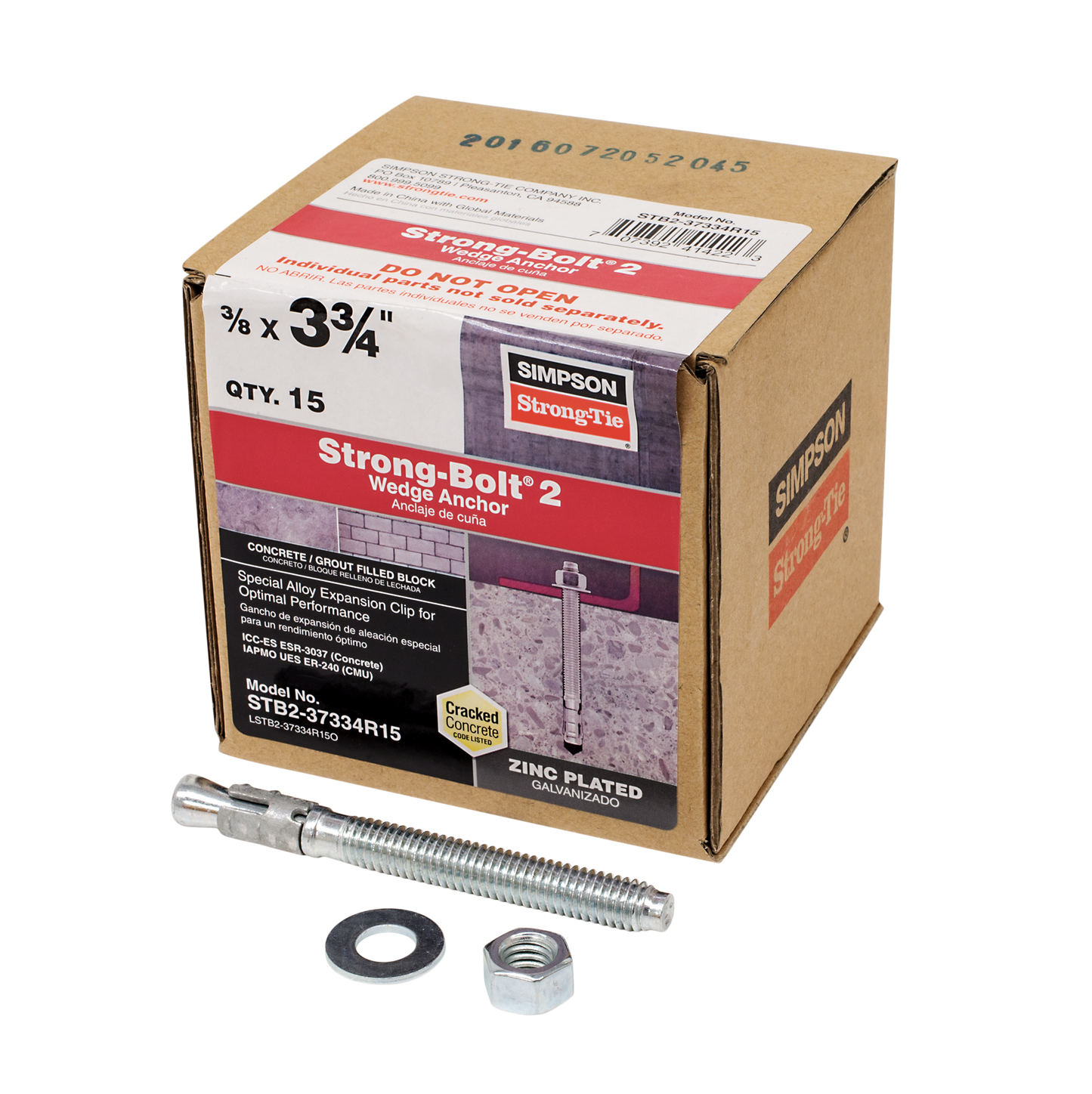Simpson Strong-Tie STB2-37334R15 Strong-Bolt® 2 — 3/8 in. x 3-3/4 in. Wedge Anchor (15-Qty) (Pack of 4)