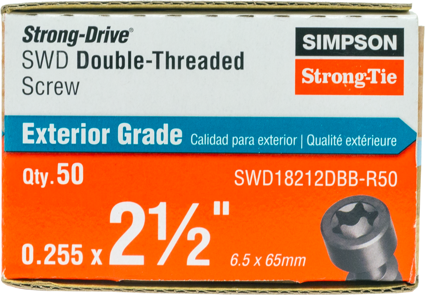 Simpson Strong-Tie SWD18212DBB-R50 Strong Drive® SWD Double-Threaded™ Screw — 0.180-in. x 2-1/2-in. T30, Black (50-Qty)