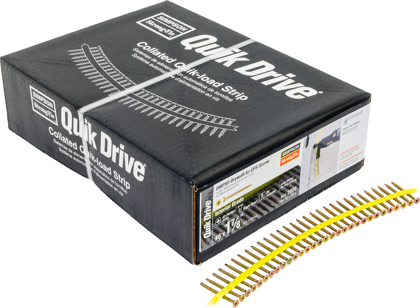 Simpson Strong-Tie DWFSD178PS DWFSD Drywall-to-CFS Screw (Collated) — #6 x 1-7/8 in. #2 Phillips, Yellow Zinc (2000-Qty)