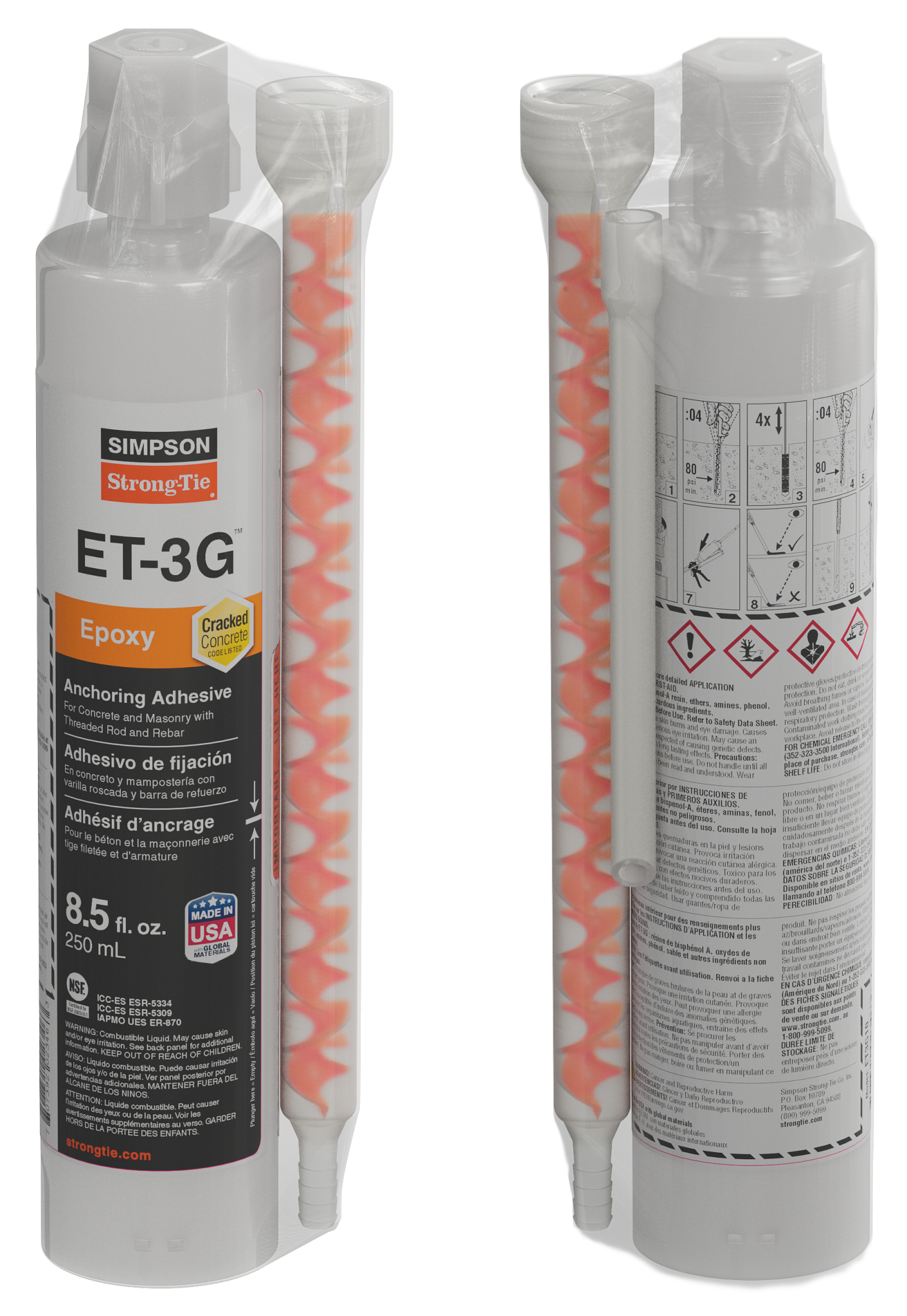 Simpson Strong-Tie ET3G10 ET-3G™ 8.5 oz. Epoxy Adhesive Cartridge w/ Nozzle and Extension