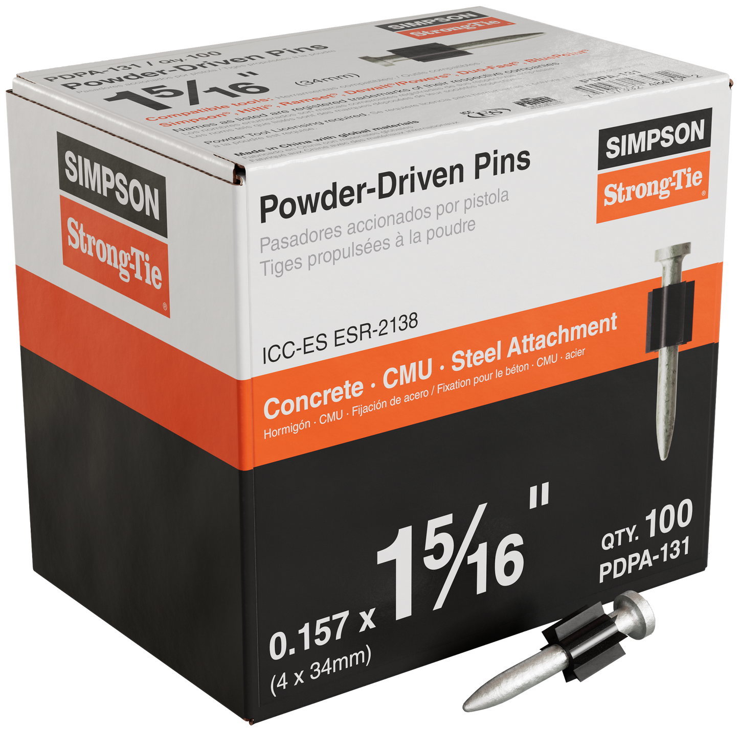 Simpson Strong-Tie PDPA-131 PDPA .157 in. x 1-5/16 in. Powder-Actuated Pin (100-Qty)