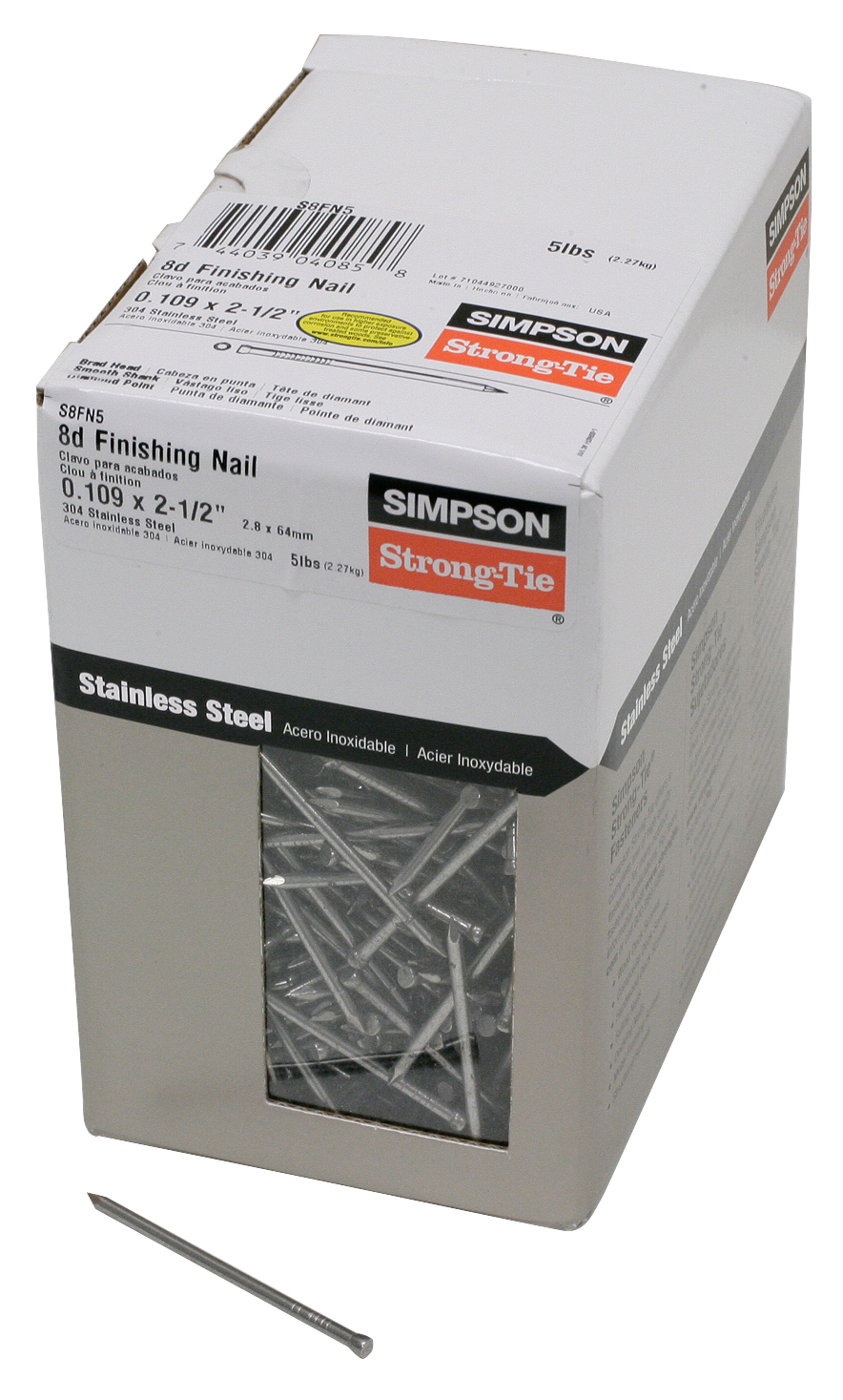 Simpson Strong-Tie S8FN5 Finishing Nail — 2-1/2-in. x .113-in. Type 304 Stainless Steel (5 lb.) (Pack of 300)