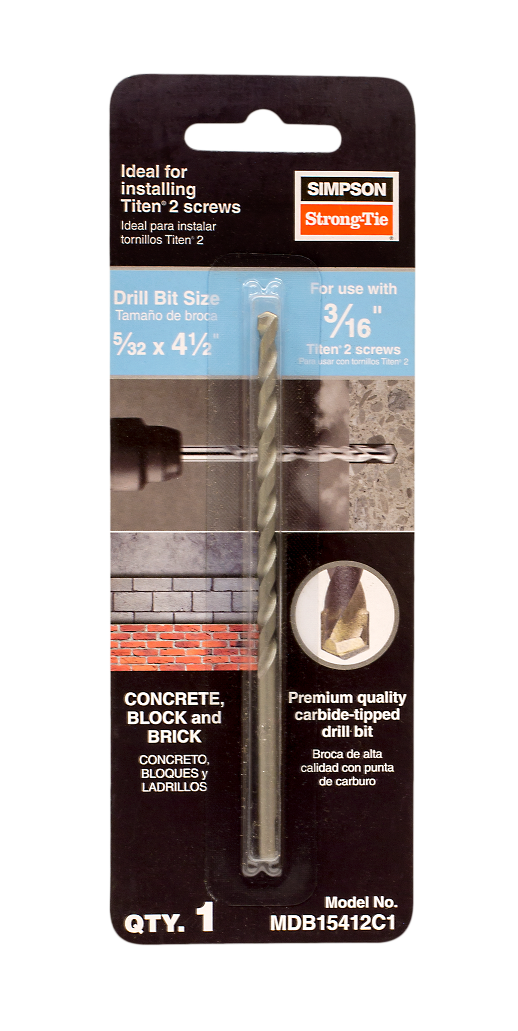 Simpson Strong-Tie MDB15412C1 Titen Turbo™ 5/32 in. x 4-1/2 in. Screw-Anchor Drill Bit