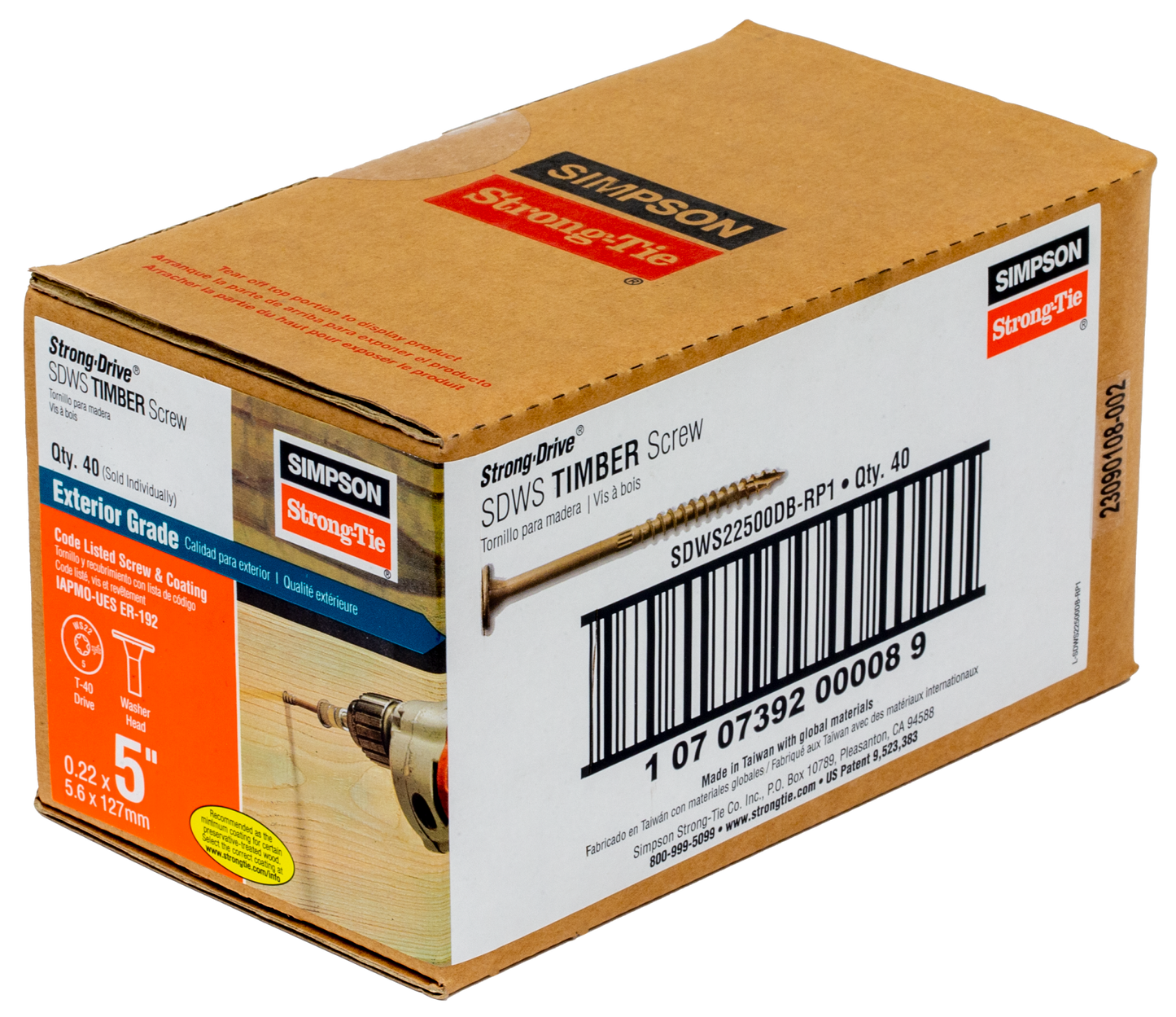 Simpson Strong-Tie SDWS22500DB-RP1 Strong-Drive® SDWS™ TIMBER Screw (Exterior Grade) — 0.220 in. x 5 in. T40, Tan