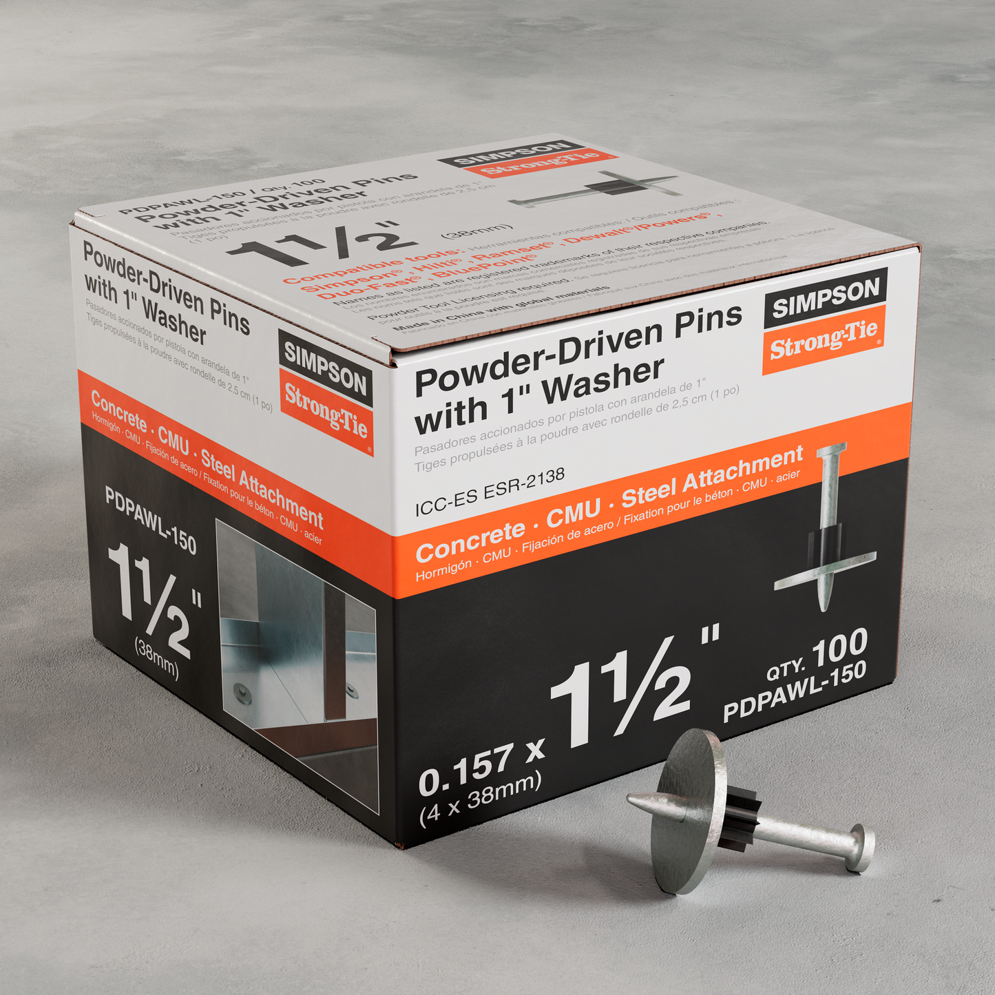 Simpson Strong-Tie PDPAWL-150 PDPAWL .157-in. x 1-1/2-in. Powder-Actuated Pin w/ 1-in. Washer (100-Qty)