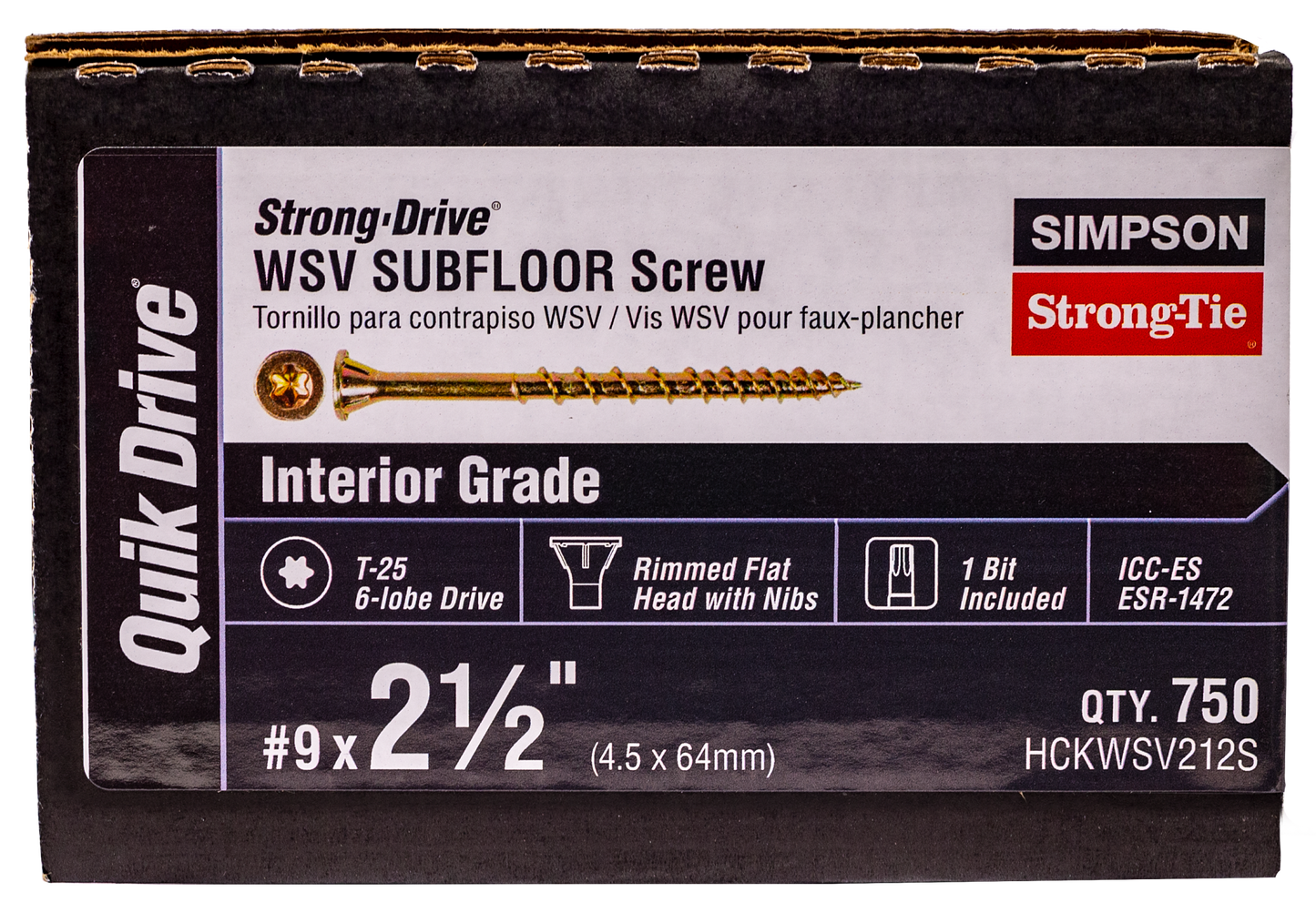 Simpson Strong-Tie HCKWSV212S Strong-Drive® WSV SUBFLOOR Screw (Collated) — #9 x 2-1/2 in. T25, Yellow Zinc (750-Qty) (Pack of 176)