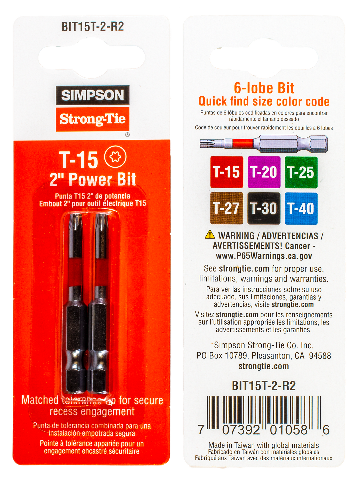 Simpson Strong-Tie BIT15T-2-R2 T15 6-Lobe-Drive 2-in. Power Bit (2-Qty)
