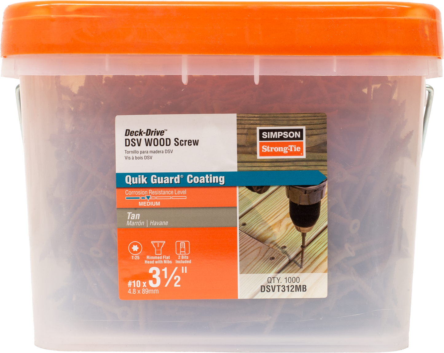 Simpson Strong-Tie DSVT312MB Deck-Drive™ DSV WOOD Screw — #10 x 3-1/2 in. T-25, Flat Head, Quik Guard®, Tan (1000-Qty) (Pack of 64)