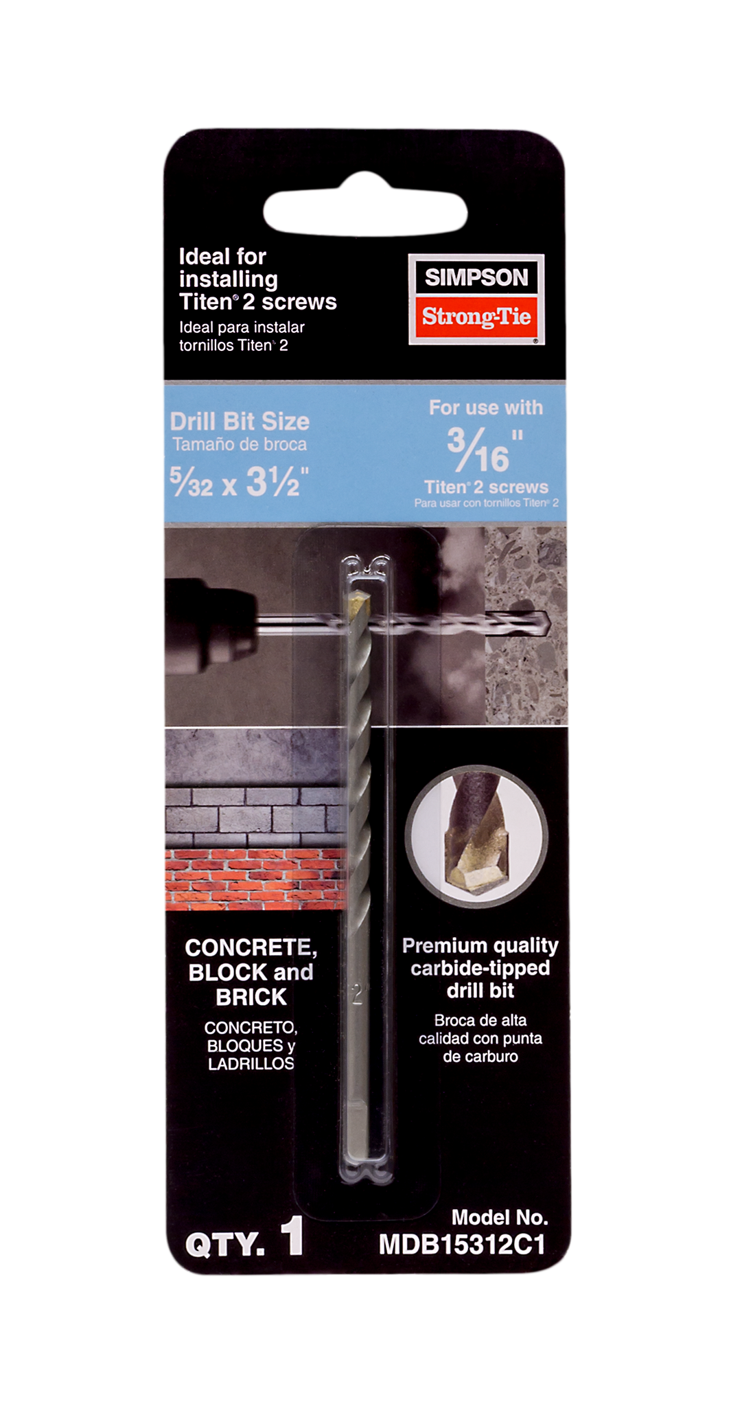 Simpson Strong-Tie MDB15312C1 Titen Turbo™ 5/32 in. x 3-1/2 in. Screw-Anchor Drill Bit (Pack of 10)