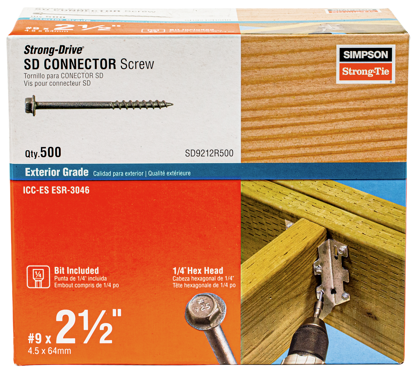 Simpson Strong-Tie SD9212R500 Strong-Drive® SD CONNECTOR Screw — #9 x 2-1/2 in. 1/4-Hex Drive, Mech. Galv. (500-Qty)