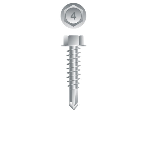 4H1 - Strong-Point 410 Stainless Steel Unslotted Indented Hex Washer Lap Stitching #12 Head, Passivated and Waxed, 14-14 x 7/8, #1 Point, Box of 2,500