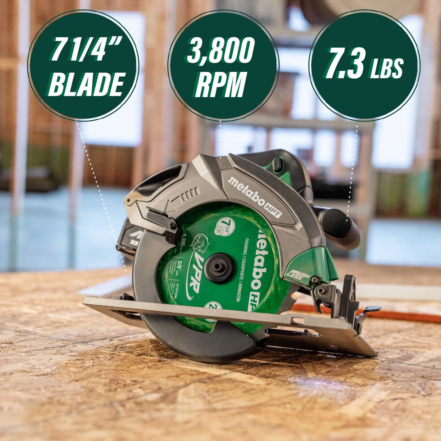 Sierra circular inalámbrica Metabo HPT C1807DAQ4M de 18 V y 7-1/4 pulgadas