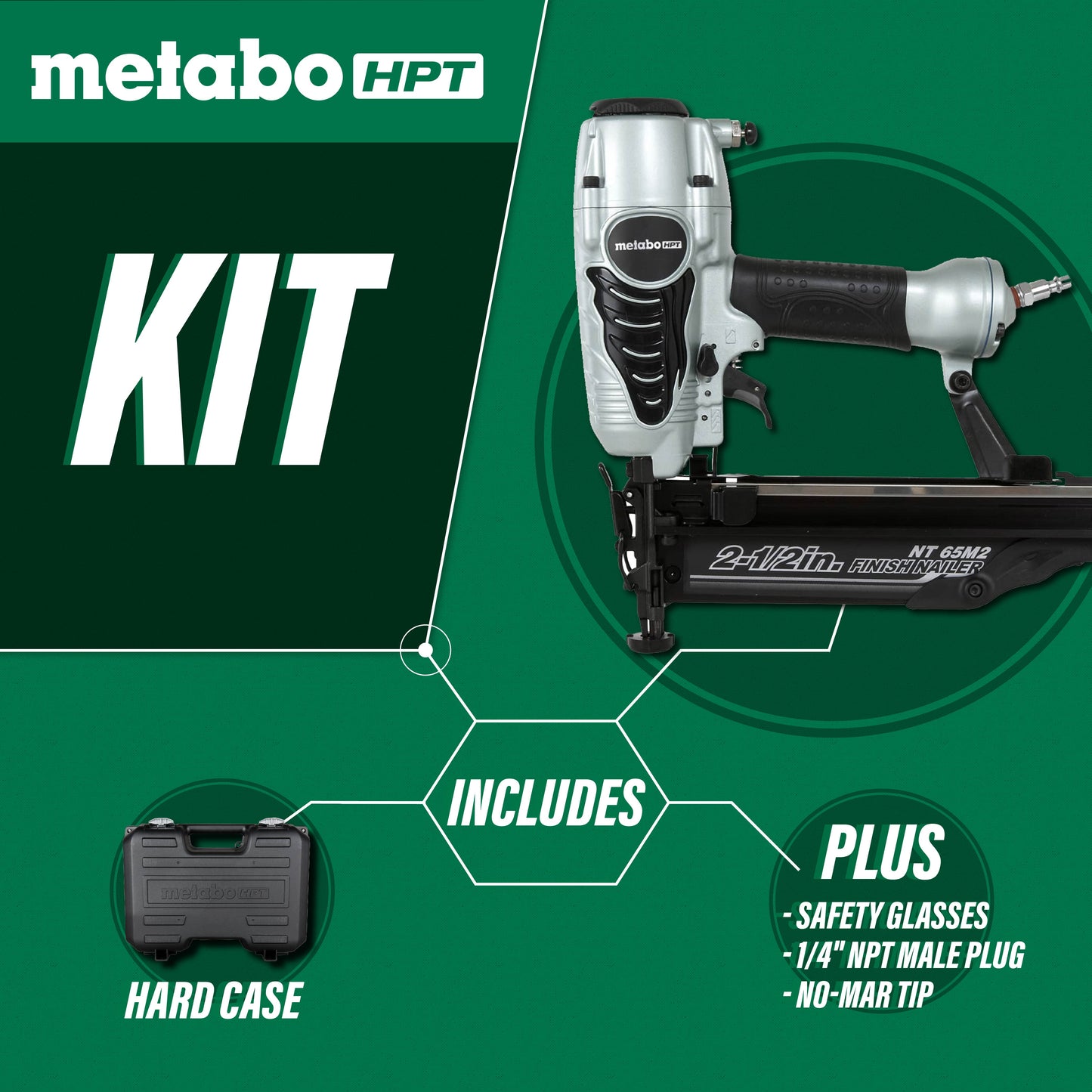 Clavadora de acabado Metabo HPT NT65M2SM de 2-1/2 pulg. y calibre 16 (con pulverizador neumático)