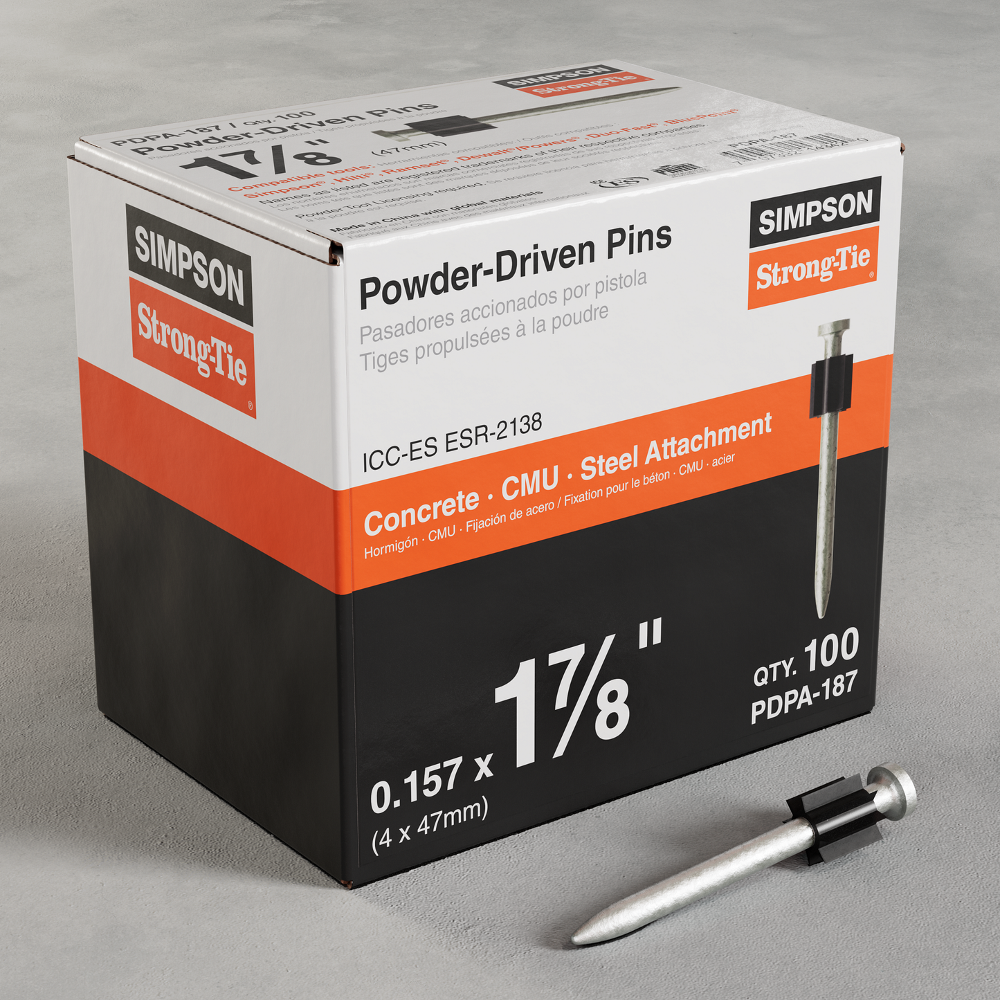 Simpson Strong-Tie PDPA-187 PDPA .157 in. x 1-7/8 in. Powder-Actuated Pin (100-Qty) (Pack of 10)