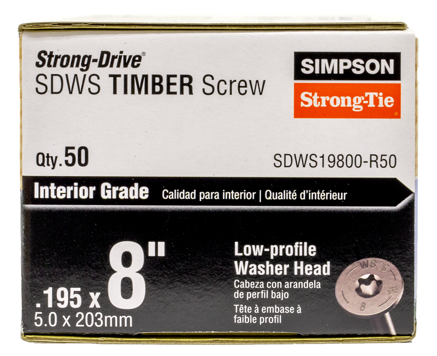 Simpson Strong-Tie SDWS19800-R50 Strong-Drive® SDWS™ TIMBER Screw (Interior) — 0.195 in. x 8 in. E-coat® (50-Qty) (Pack of 6)