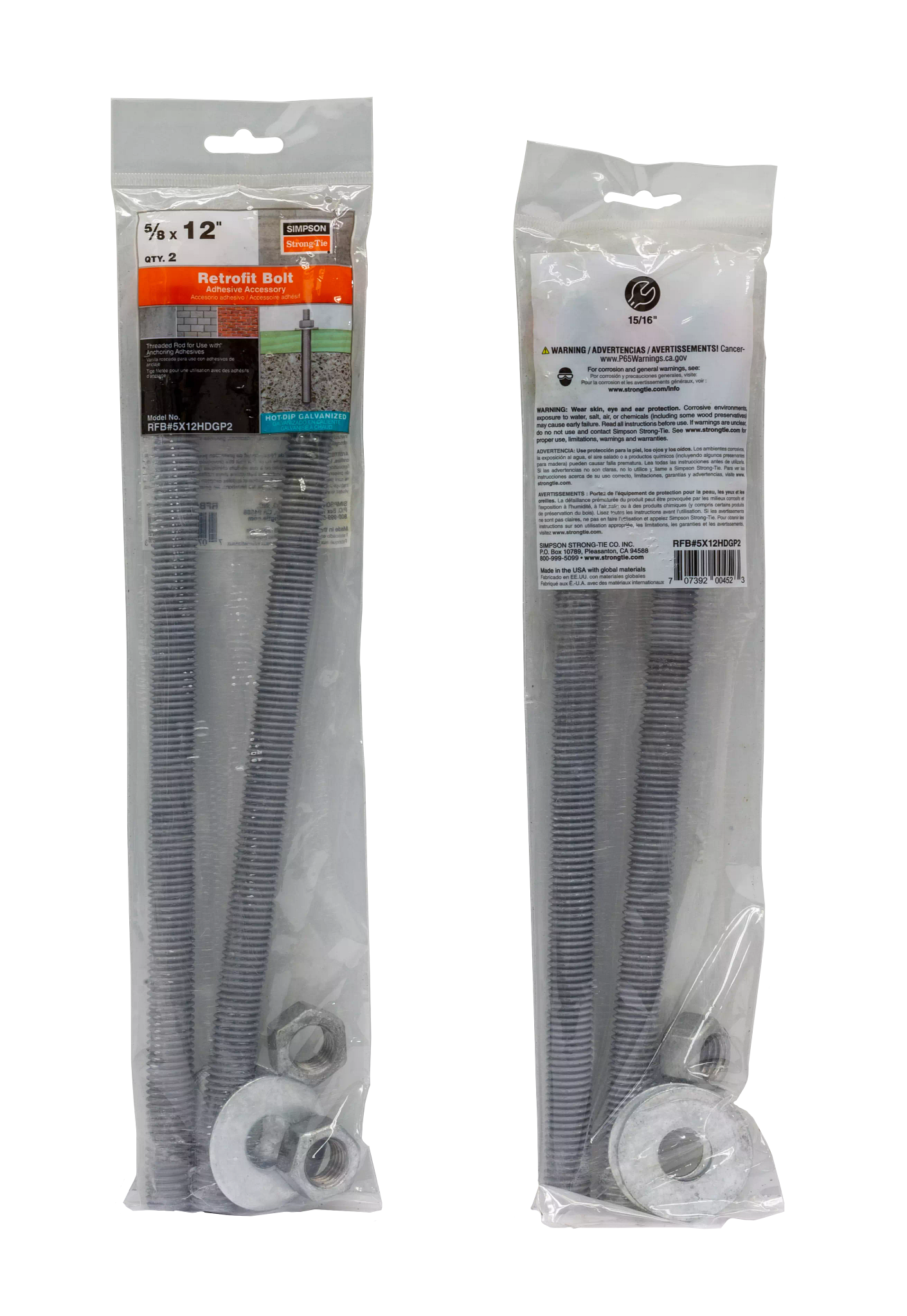 Simpson Strong-Tie RFB#5X12HDGP2 RFB 5/8 in. x 12 in. Hot-Dip Galvanized Retrofit Bolt (2-Qty) (Pack of 300)