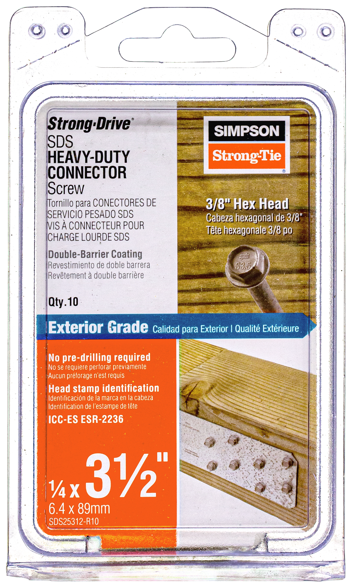 Simpson Strong-Tie SDS25312-R10 Strong-Drive® SDS HEAVY-DUTY CONNECTOR Screw — 1/4 in. x 3-1/2 in. DB Coating (10-Qty)