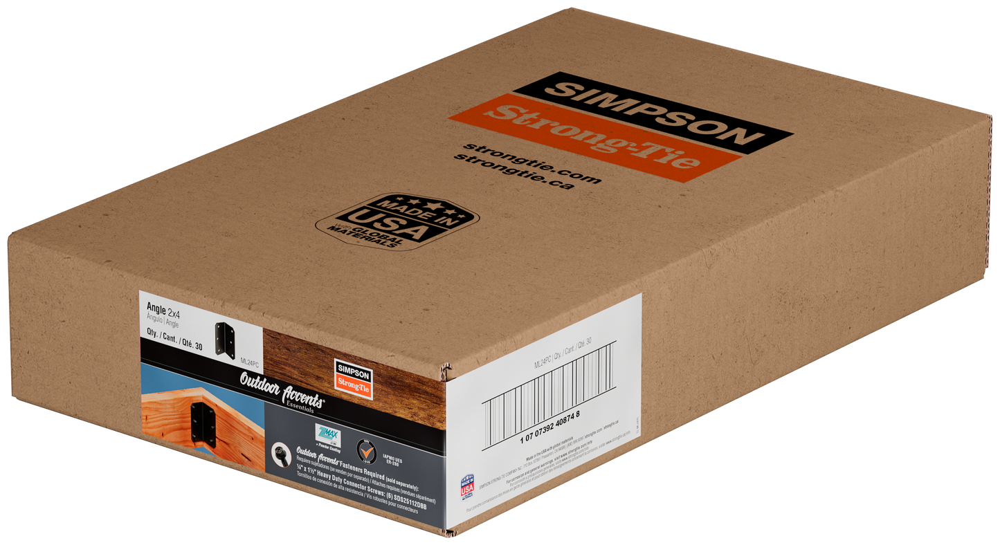 Simpson Strong-Tie ML24PC Outdoor Accents® MLPC 2 in. x 4 in. 12-Gauge ZMAX®, Black Powder-Coated Medium L Angle (Pack of 2100)