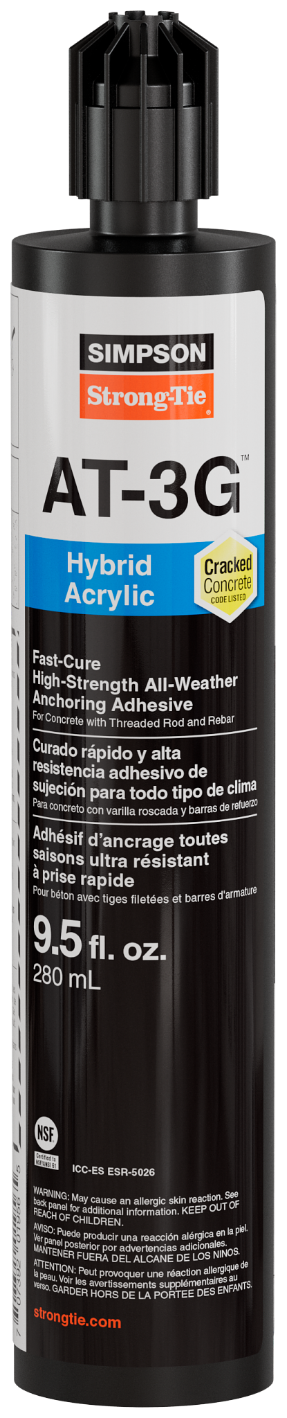Simpson Strong-Tie AT3G10 AT-3G™ 9.5-oz. High-Strength Acrylic Anchoring Adhesive Cartridge w/ Nozzle (Pack of 6)