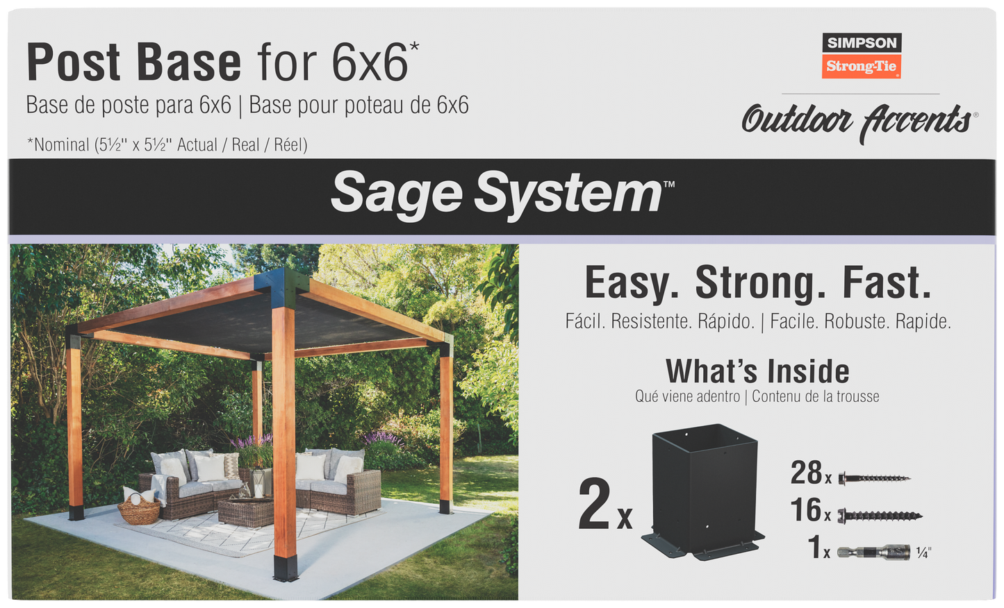Simpson Strong-Tie SAGE-B66-KT2 Outdoor Accents® Sage System™ Black Powder-Coated Post Base for 6x6 with Screws (2-Qty)