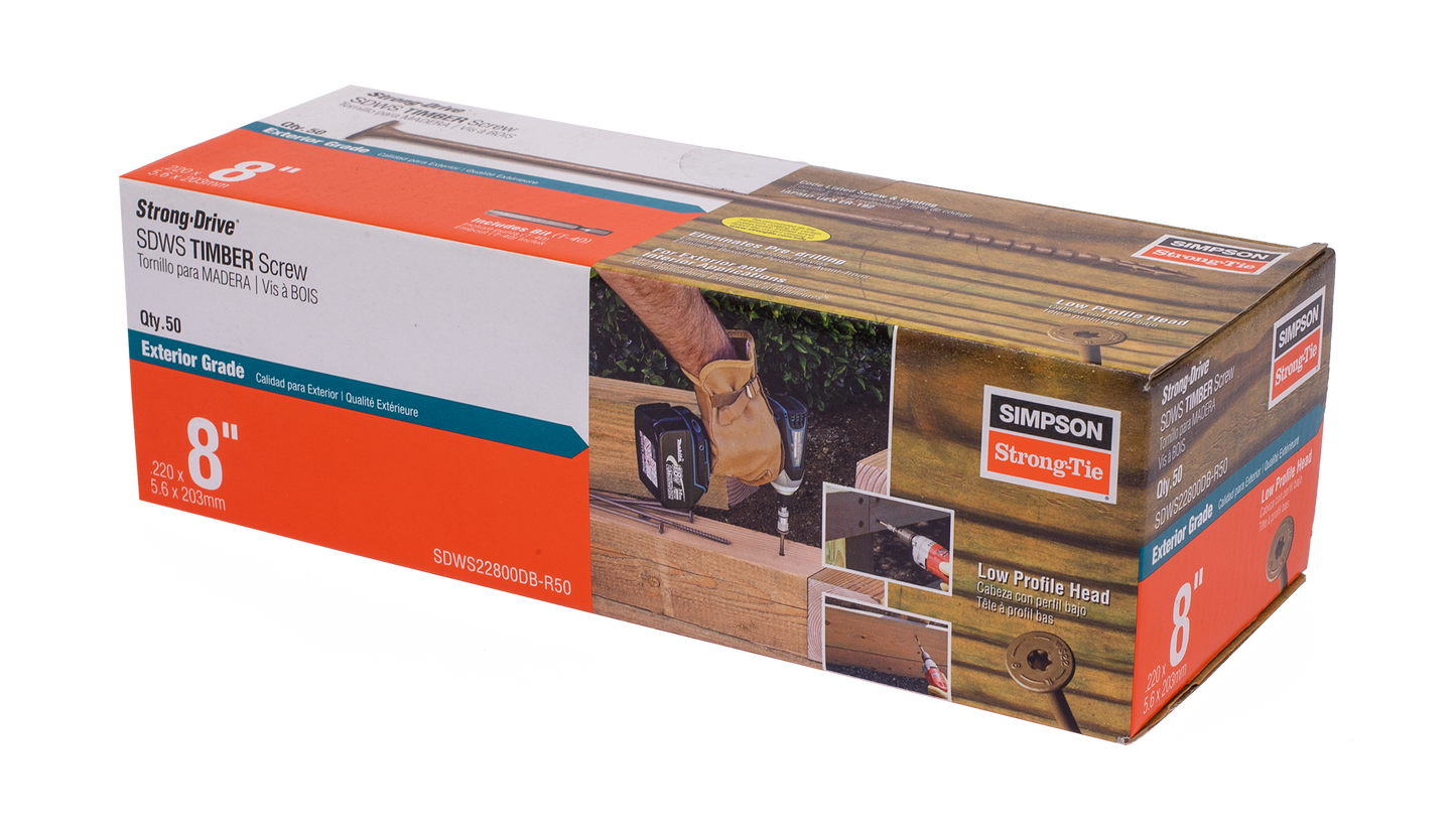 Simpson Strong-Tie SDWS22800DB-R50 Strong-Drive® SDWS™ TIMBER Screw (Exterior Grade) — 0.220 in. x 8 in. T40, Tan (50-Qty)