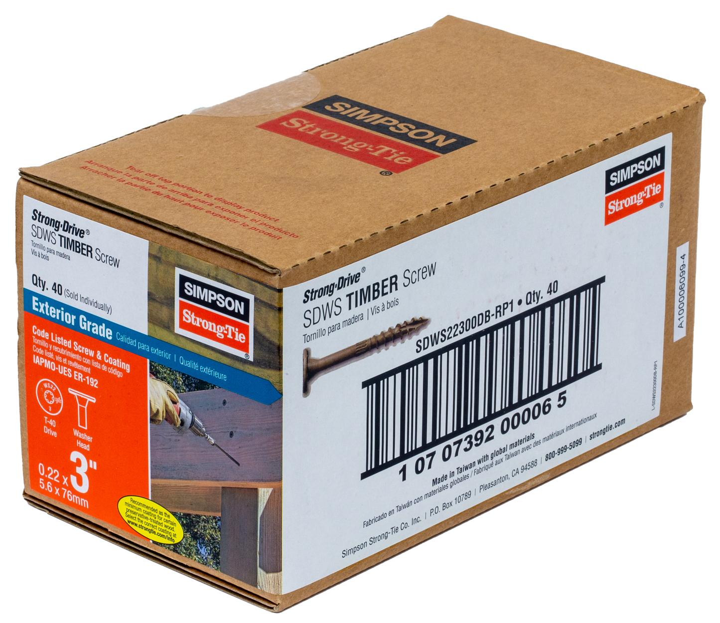 Simpson Strong-Tie SDWS22300DB-RP1 Strong-Drive® SDWS™ TIMBER Screw (Exterior Grade) — 0.220 in. x 3 in. T40, Tan (Pack of 40)