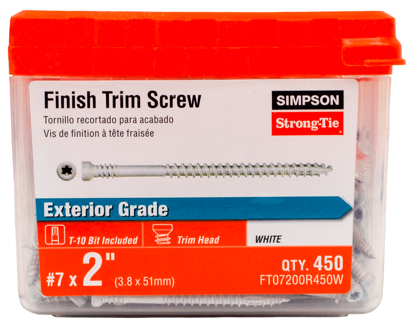 Simpson Strong-Tie FT07200R450W Finish Trim Screw — #7 x 2 in. T10, Trim-Head, Quik Guard®, White (450-Qty) (Pack of 6)