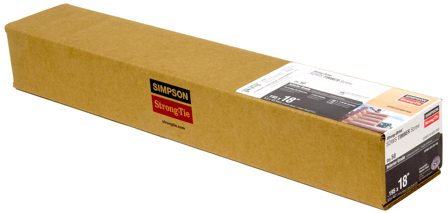 Simpson Strong-Tie SDWS191800-R50 Strong-Drive® SDWS™ TIMBER Screw (Interior) — 0.195 in. x 18 in. E-coat® (50-Qty) (Pack of 6)