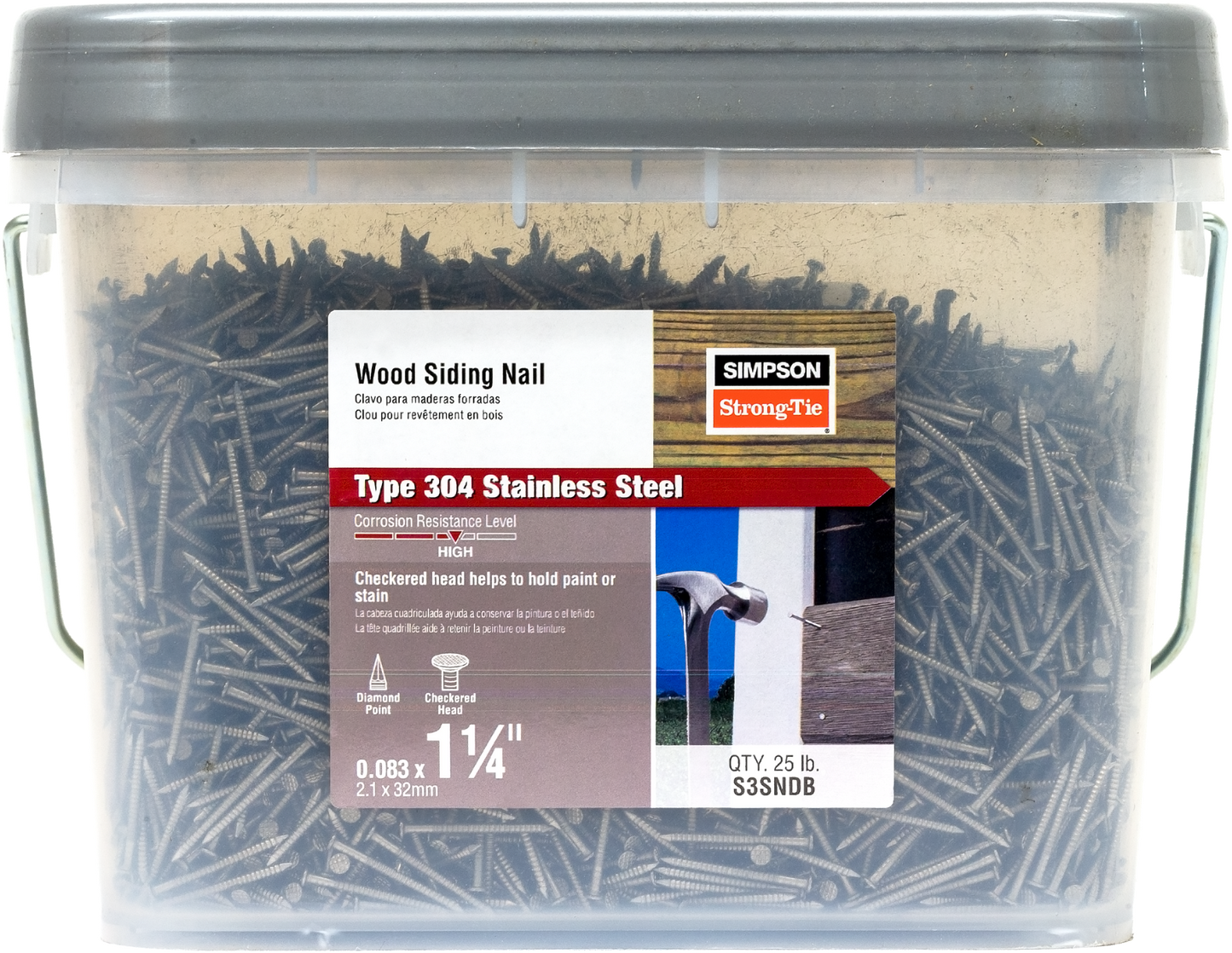 Simpson Strong-Tie S3SNDB Wood Siding Nail — 1-1/4-in. x .083-in. Type 304 Stainless Steel (25 lb.) (Pack of 64)