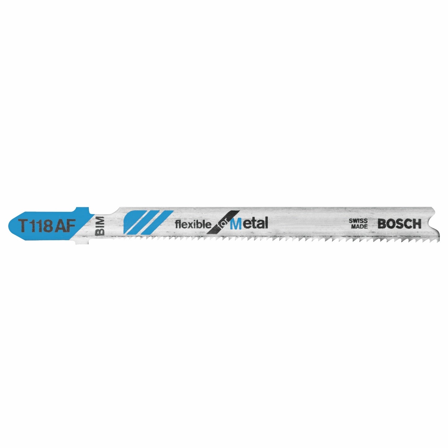 Hojas de sierra caladora BOSCH T118AF de 5 piezas, 3-5/8 pulg., 17-24 dientes por pulgada, flexibles para metal, con vástago en T