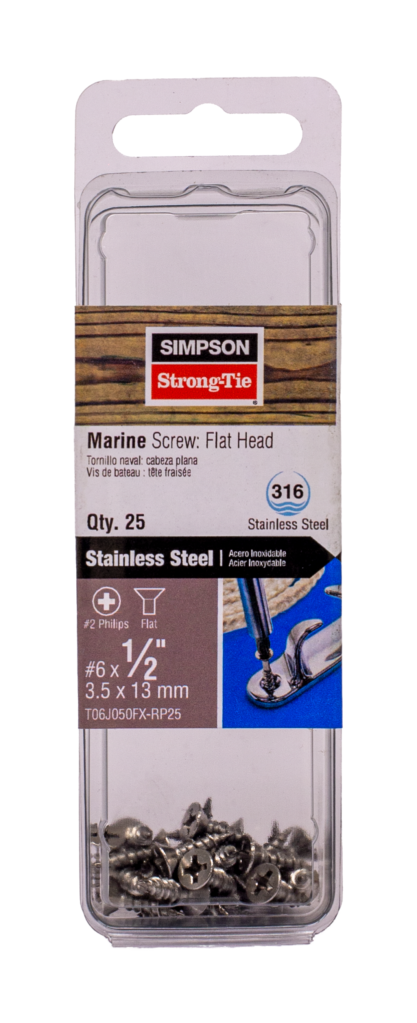 Simpson Strong-Tie T06J050FX-RP25 Marine Screw, Flat Head — #6 x 1/2 in. #2 Phillips Drive, Type 316 (25-Qty) (Pack of 5)