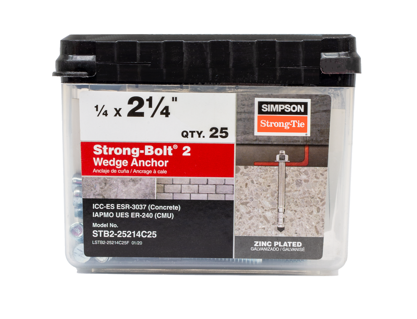 Simpson Strong-Tie STB2-25214 Strong-Bolt® 2 — 1/4 in. x 2-1/4 in. Wedge Anchor (100-Qty) (Pack of 490)