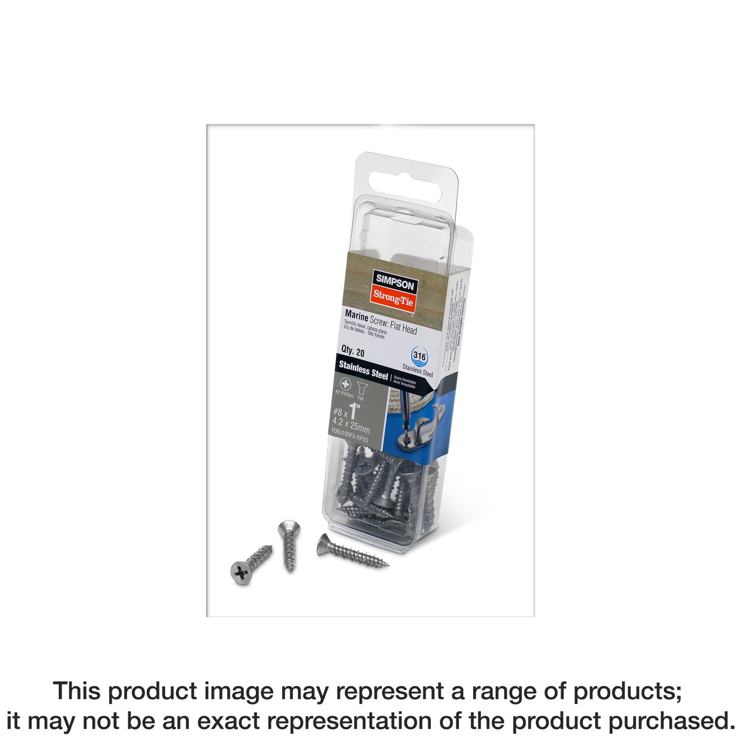 Simpson Strong-Tie T10J100FXC Marine Screw, Flat Head — #10 x 1 in. #2 Phillips Drive, Type 316 (100-Qty) (Pack of 5)