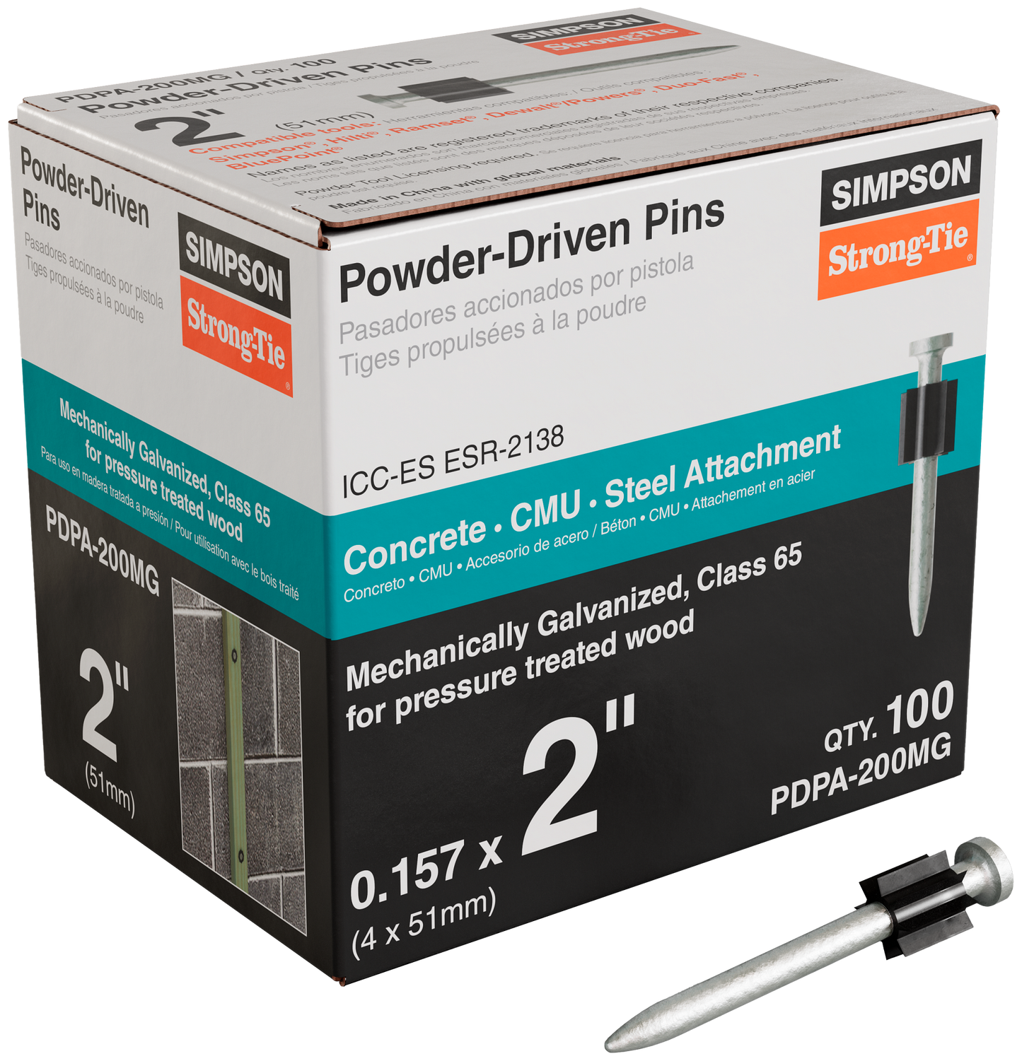 Simpson Strong-Tie PDPA-200MG PDPA .157 in. x 2 in. Mechanically Galvanized Powder-Actuated Pin (100-Qty)