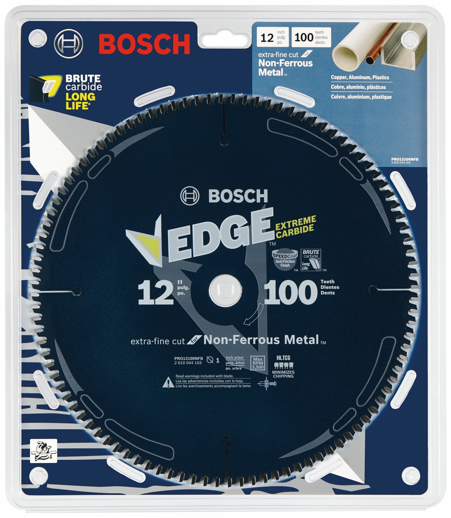 Hoja de sierra circular BOSCH PRO12100NFB de 12 pulgadas y 100 dientes para cortar metales no ferrosos