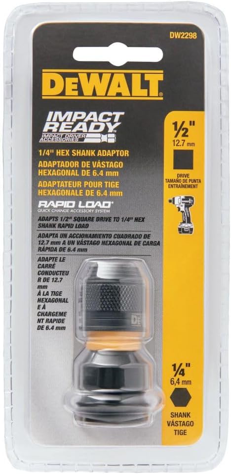 DeWalt DW2298 G Adaptor 1/2" Sq To 1/4" Hex Rapid Load