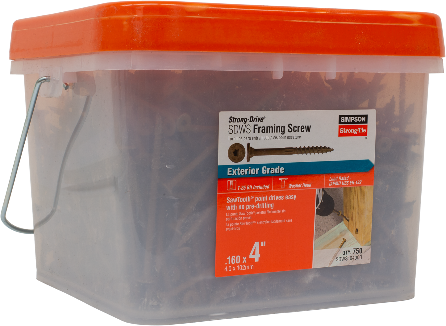 Simpson Strong-Tie SDWS16400Q Strong-Drive® SDWS™ FRAMING Screw — 0.160 in. x 4 in. T25, Quik Guard®, Tan (750-Qty)