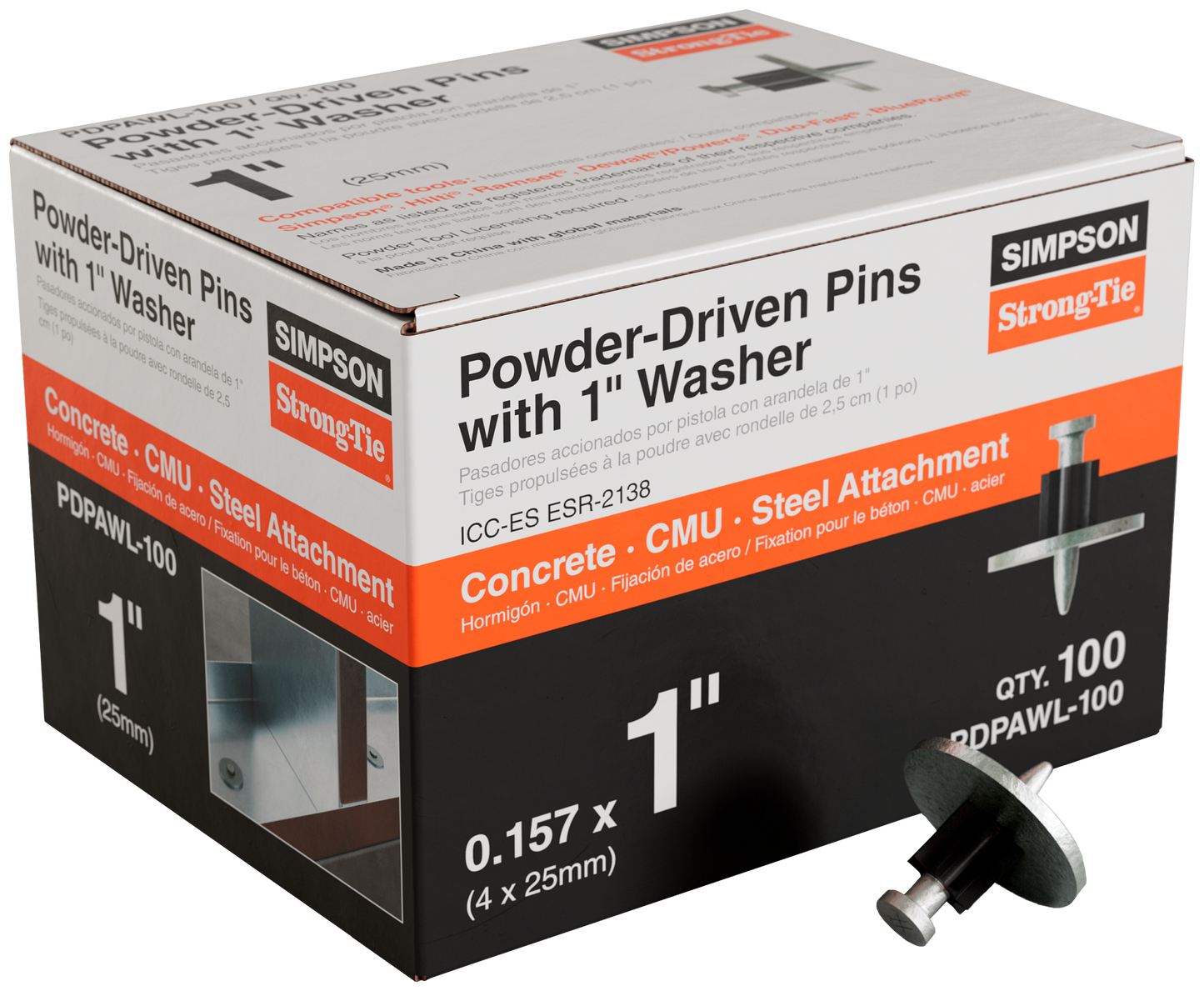 Simpson Strong-Tie PDPAWL-100 PDPAWL .157-in. x 1-in. Powder-Actuated Pin w/ 1-in. Washer (100-Qty) (Pack of 1050)