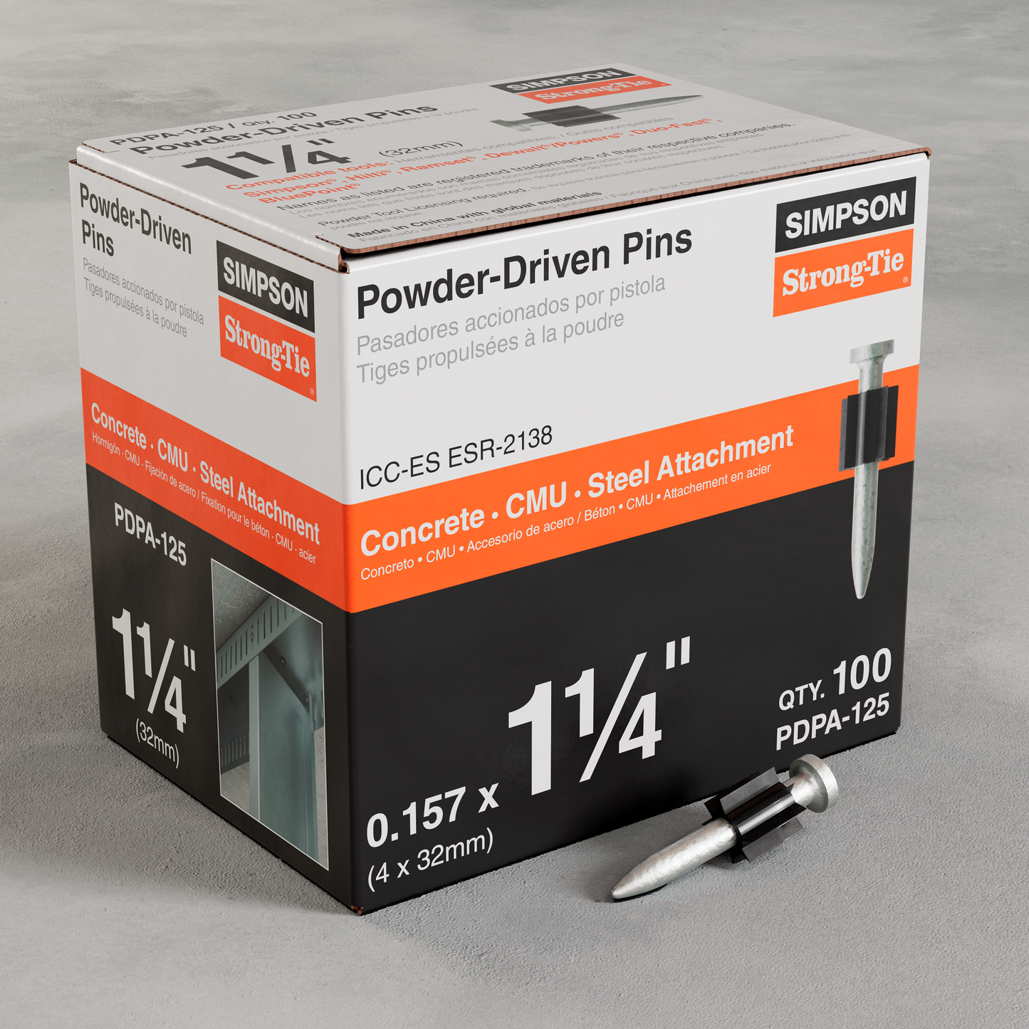 Simpson Strong-Tie PDPA-125 PDPA .157 in. x 1-1/4 in. Powder-Actuated Pin (100-Qty) (Pack of 10)