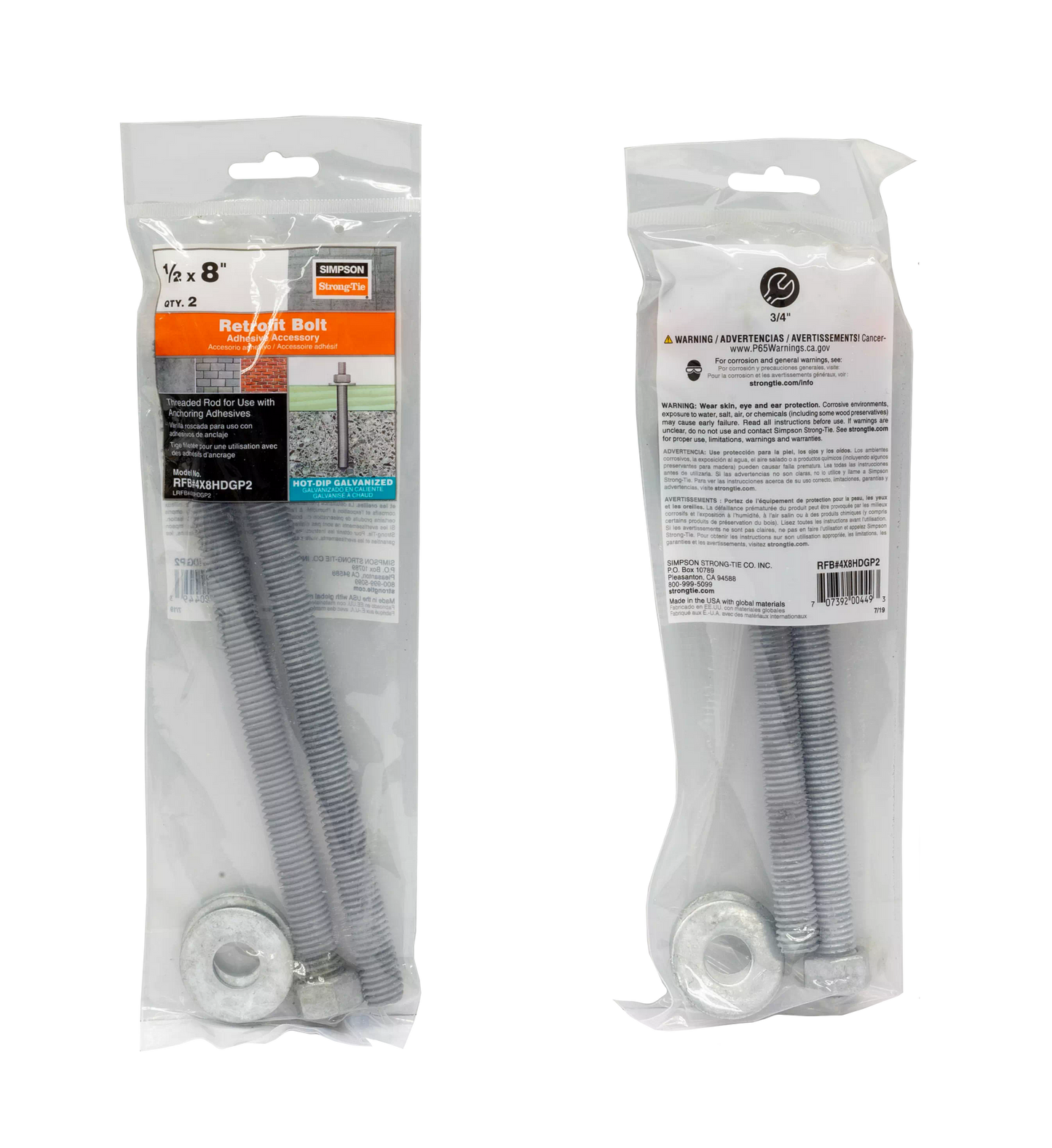 Simpson Strong-Tie RFB#4X8HDGP2 RFB 1/2 in. x 8 in. Hot-Dip Galvanized Retrofit Bolt (2-Qty)