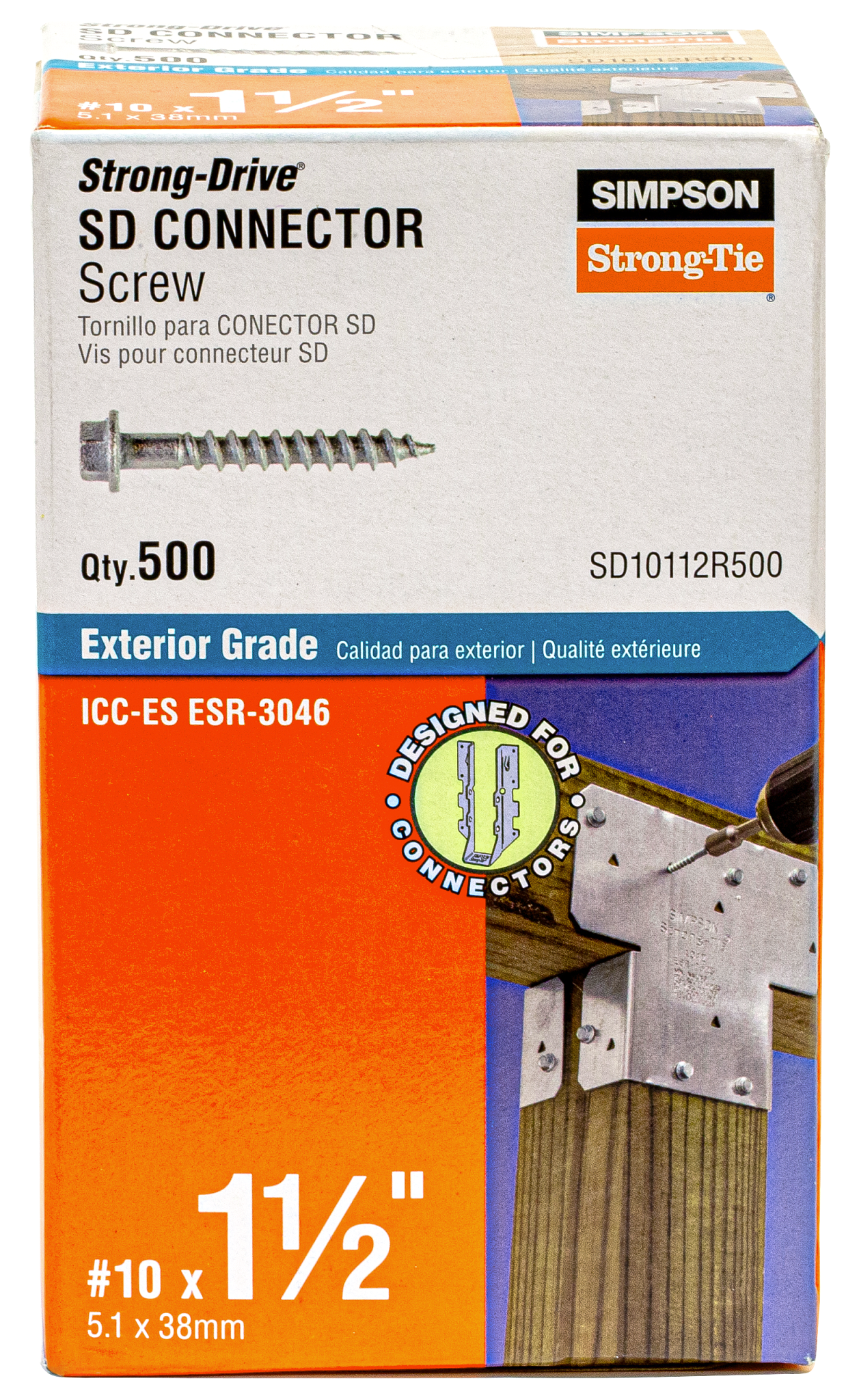 Simpson Strong-Tie SD10112R500 Strong-Drive® SD CONNECTOR Screw — #10 x 1-1/2 in. 1/4-Hex Drive, Mech. Galv. (500-Qty) (Pack of 3)