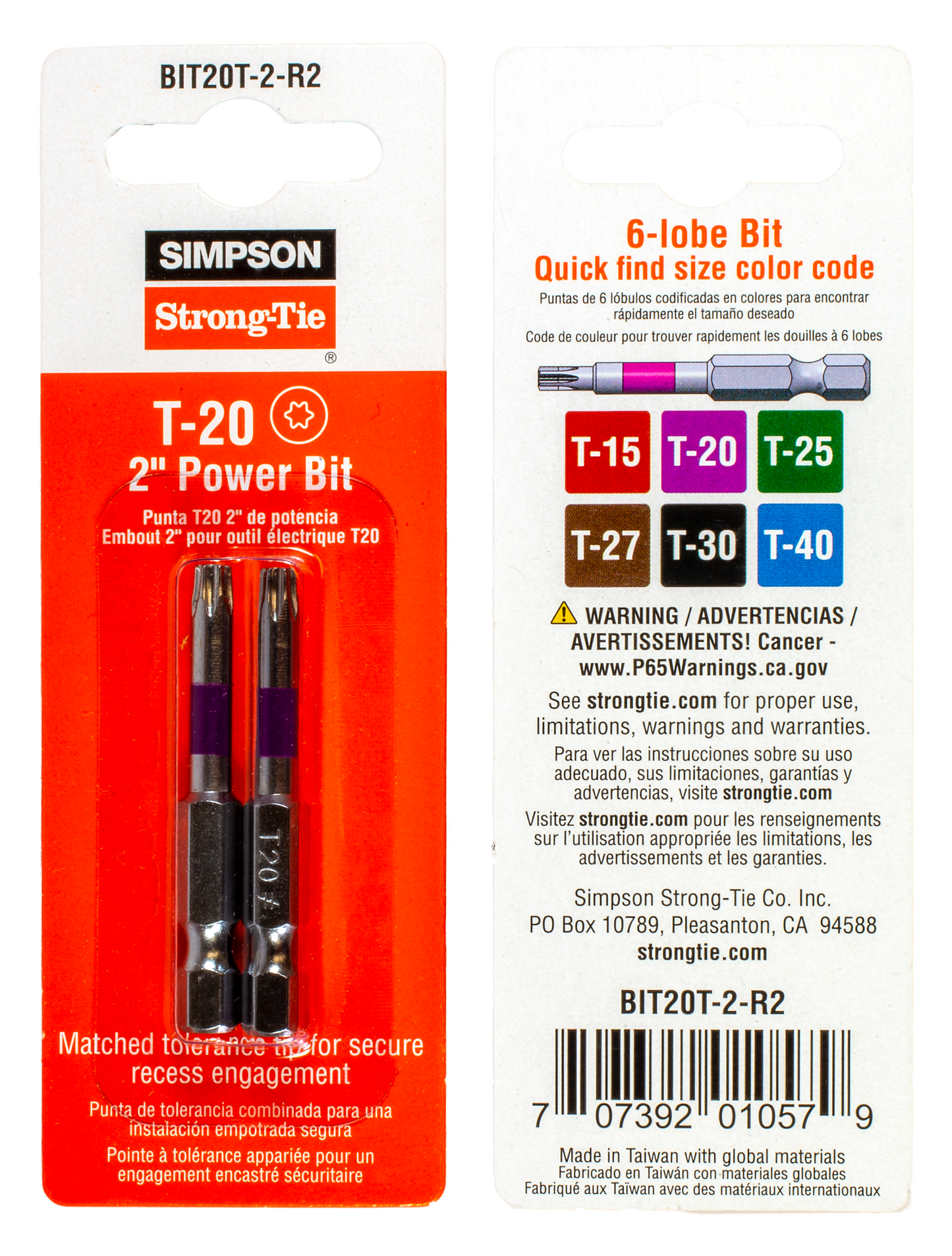 Simpson Strong-Tie BIT20T-2-R2 T20 6-Lobe-Drive 2-in. Power Bit (2-Qty) (Pack of 10)
