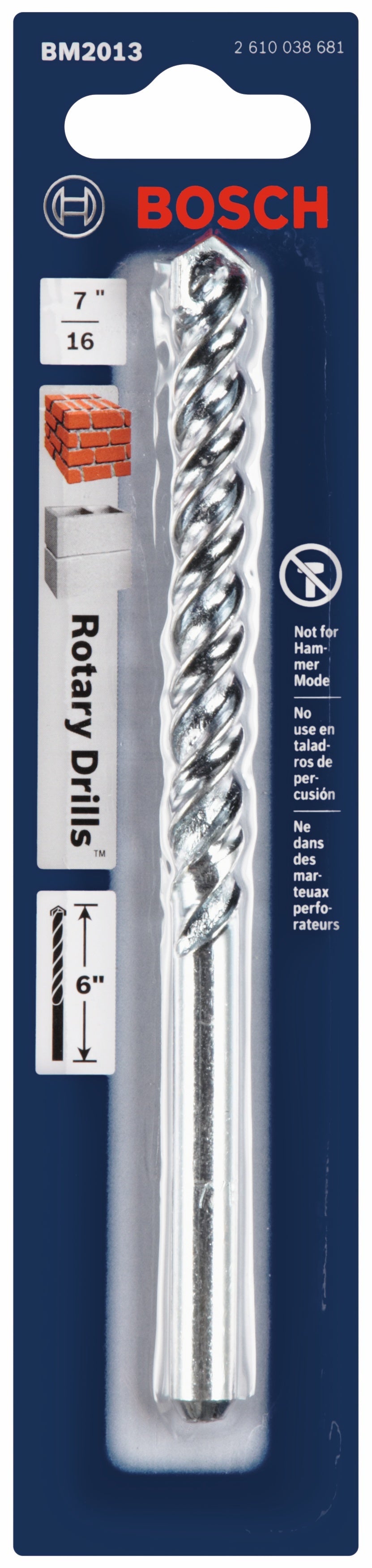 Broca rotativa de espiral rápida para mampostería BOSCH BM2013 de 7/16 pulg. x 4 pulg. x 6 pulg.